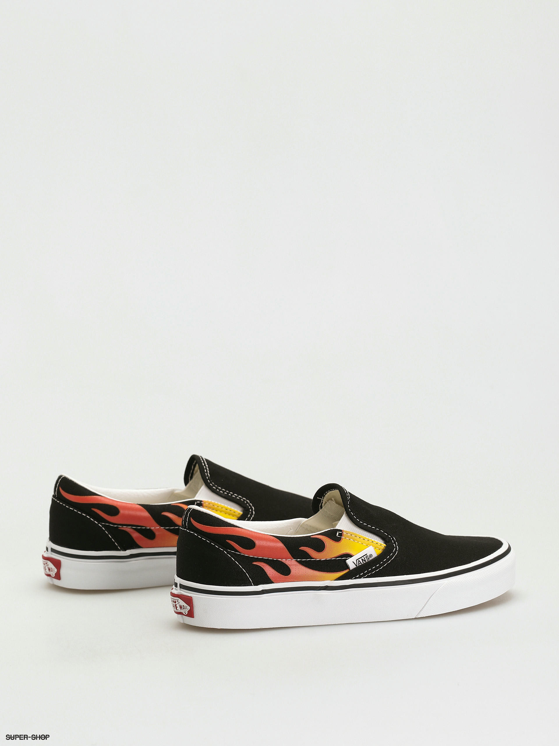 flame black and white vans