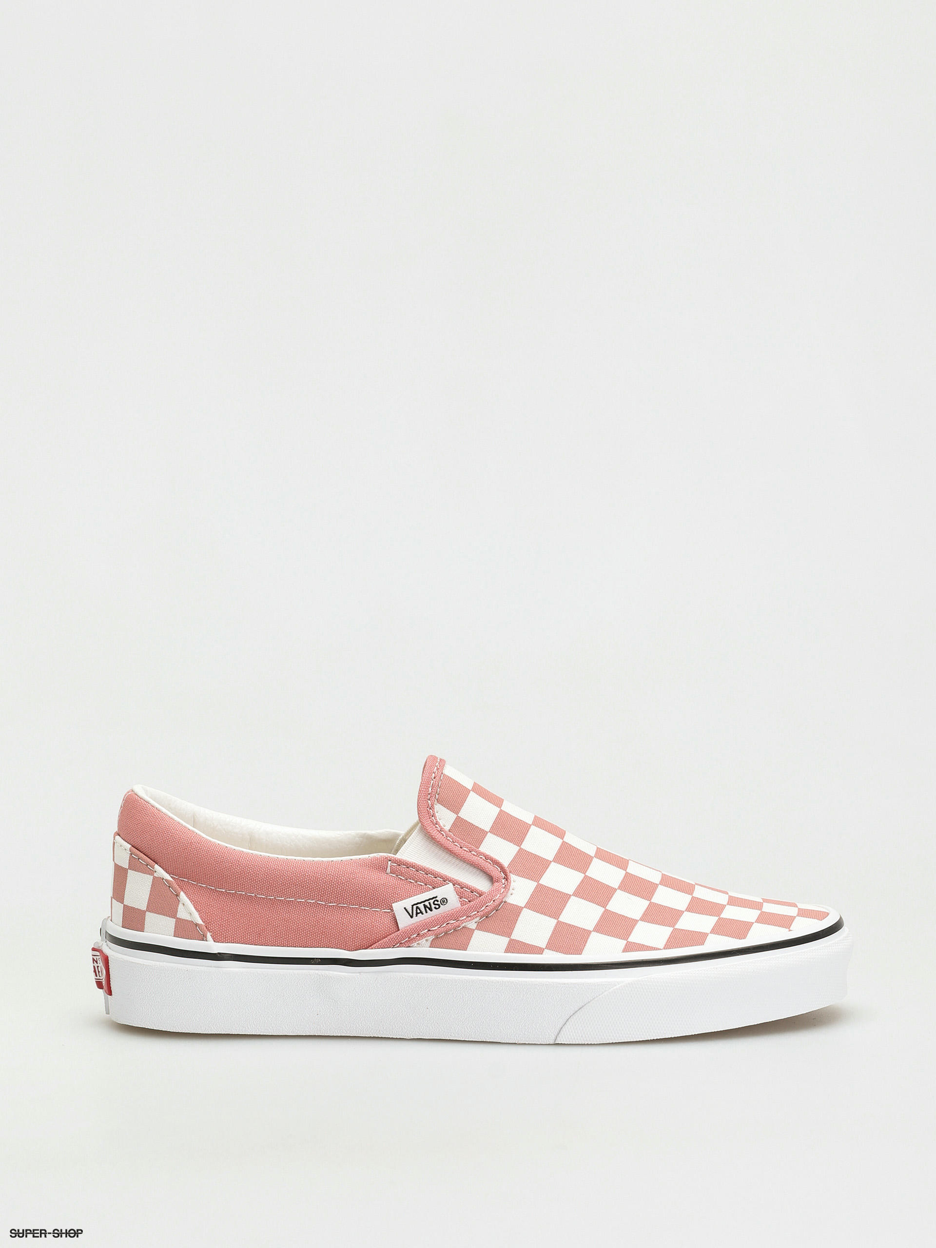 vans checkered pink slip ons