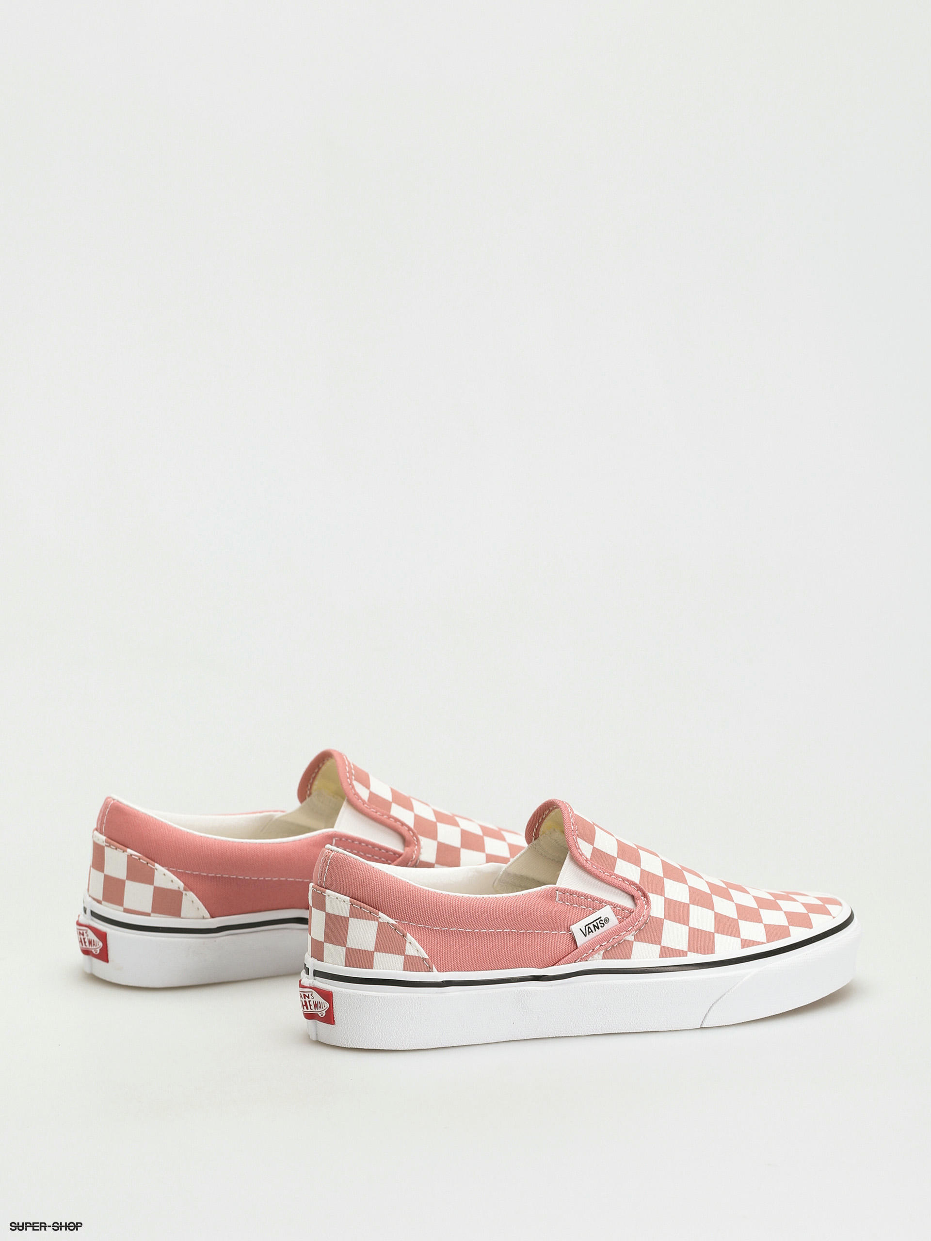 true white checkered vans slip on