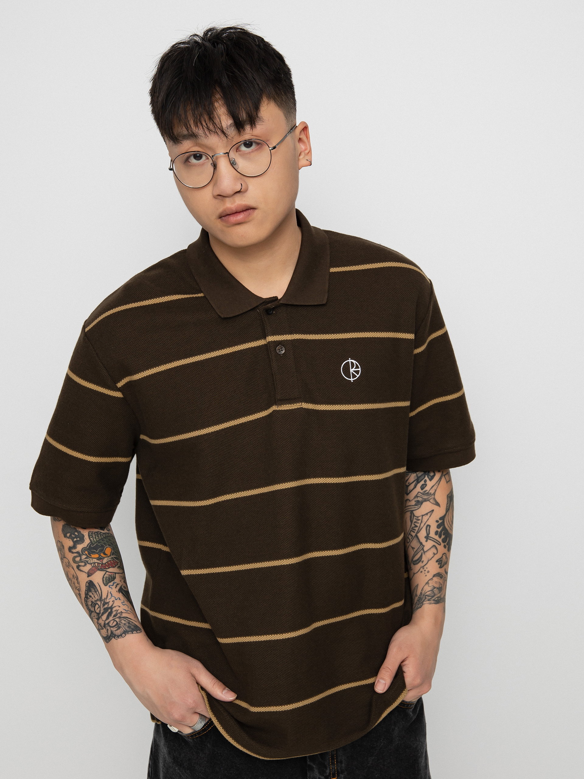 Polar Skate Stripe Polo T-shirt (brown)