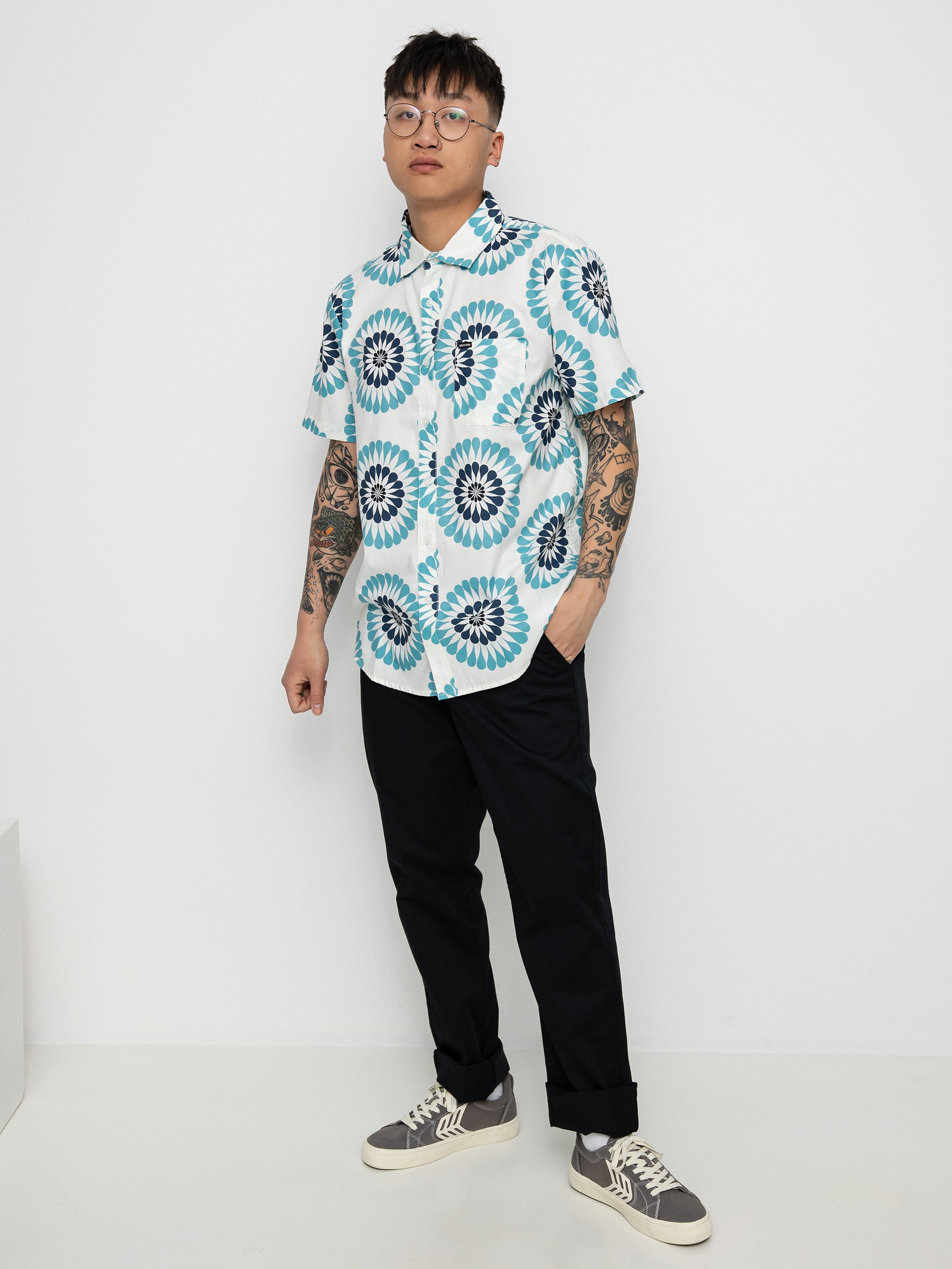 Brixton Charter Print Hemd (off white/teal)