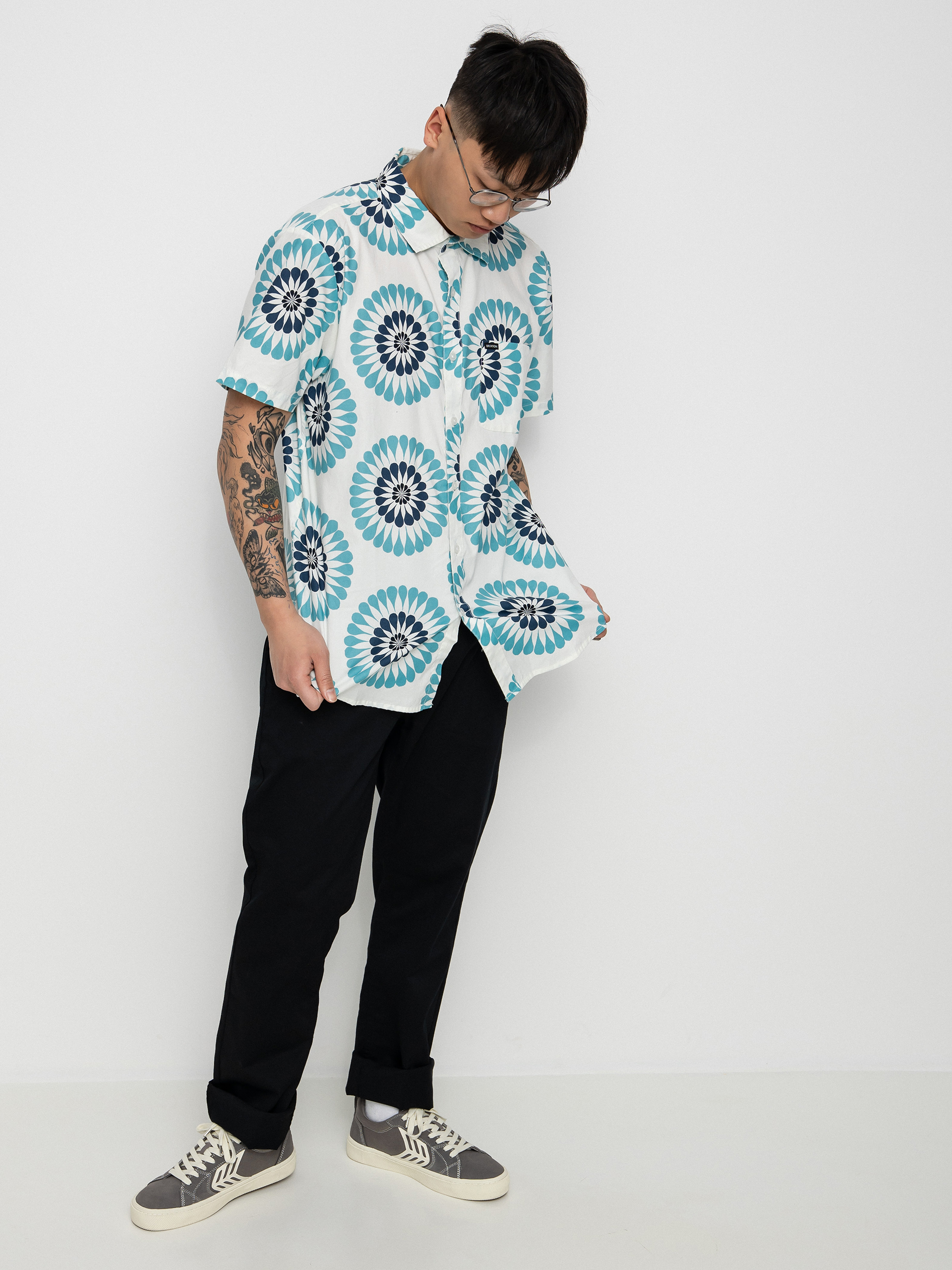 Brixton Charter Print Shirt (off white/teal)