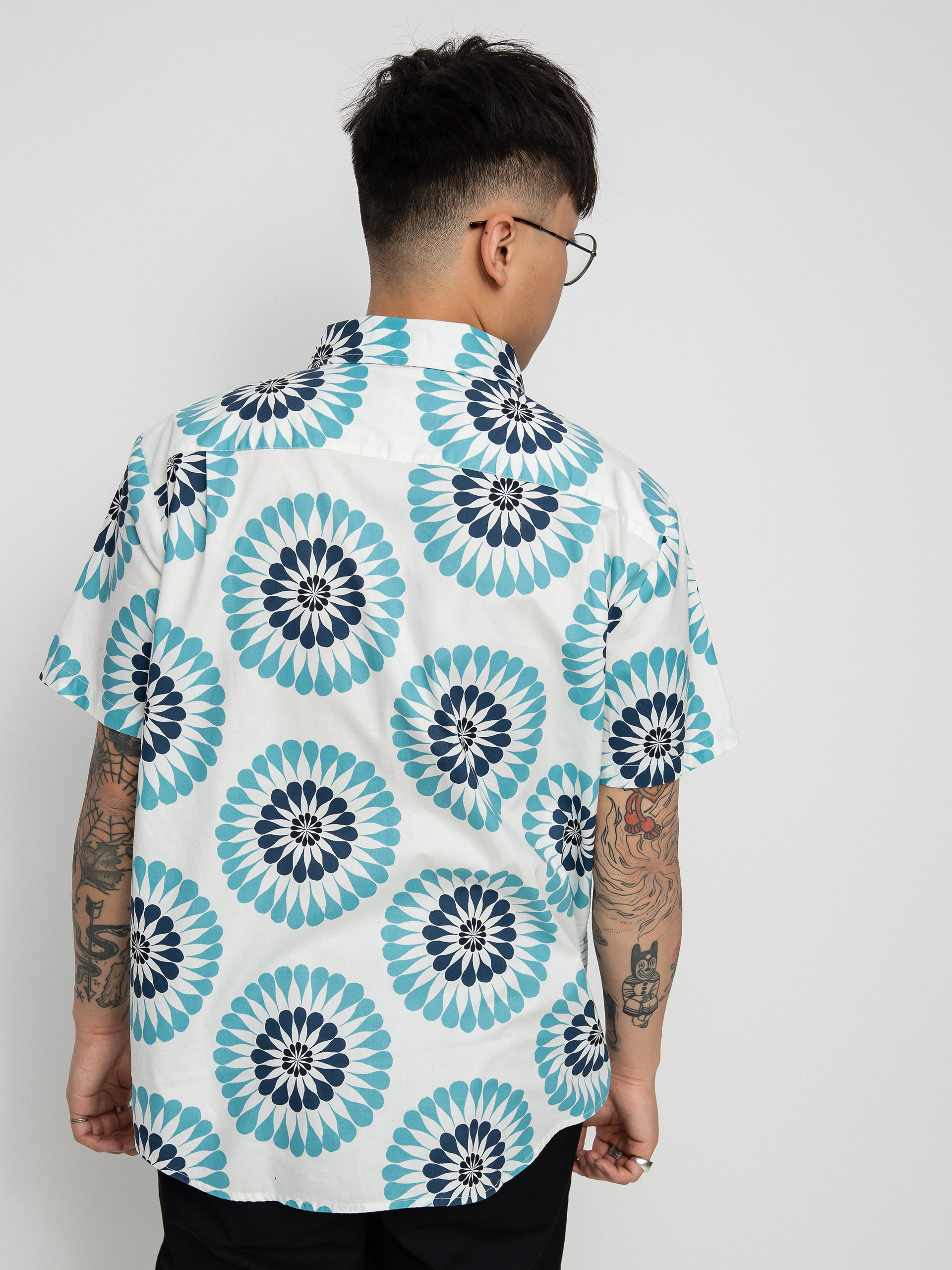 Brixton Charter Print Shirt (off white/teal)