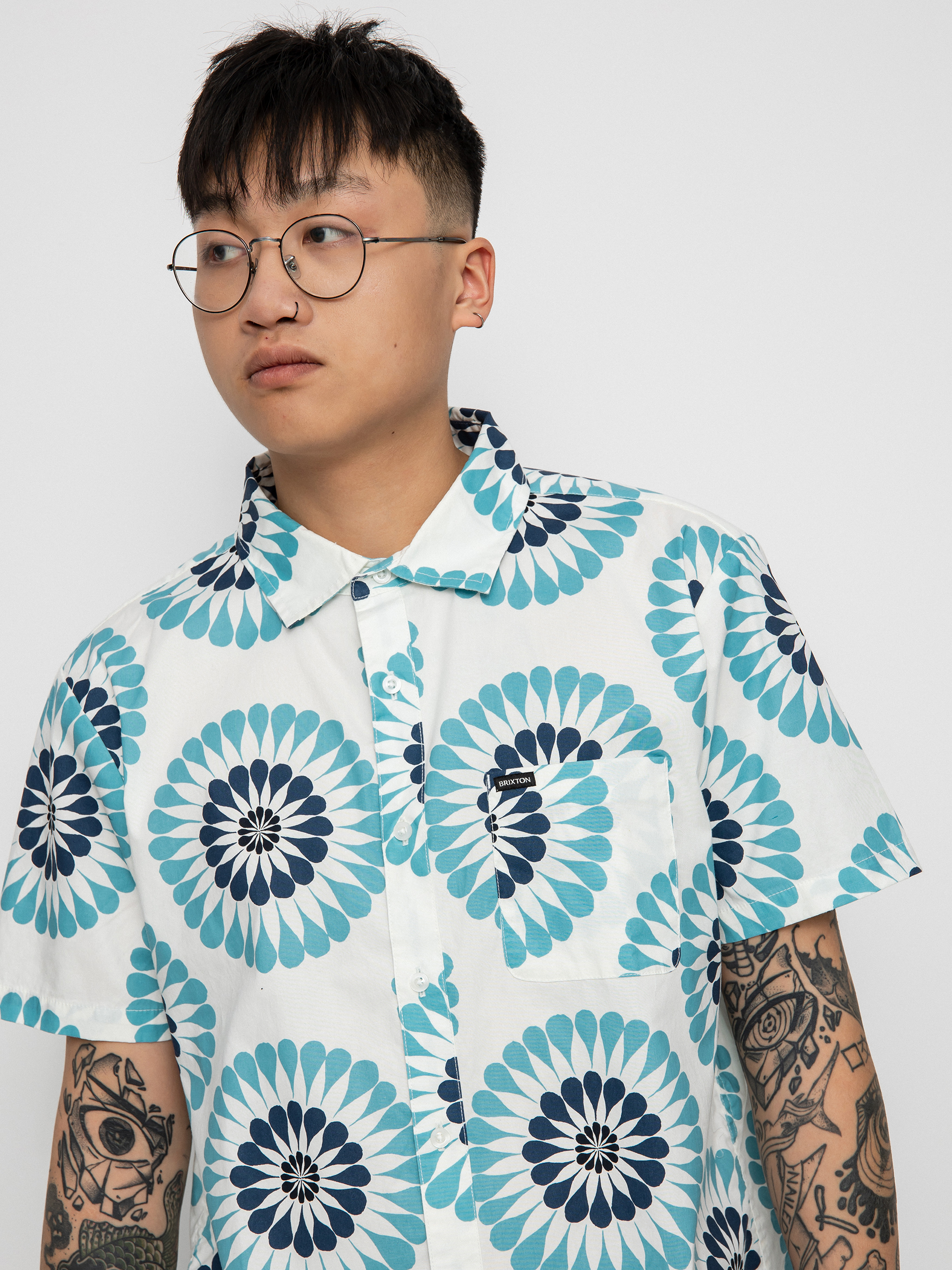 Brixton Charter Print Shirt (off white/teal)