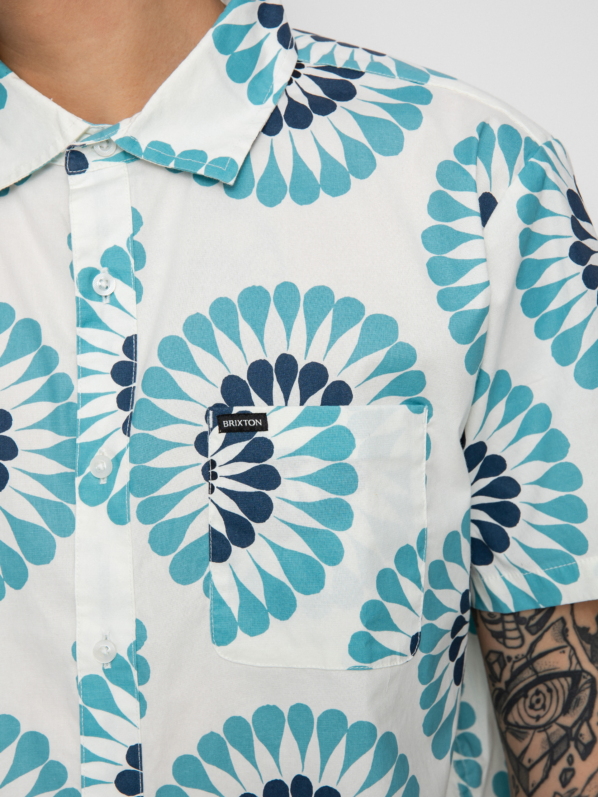 Brixton Charter Print Shirt (off white/teal)