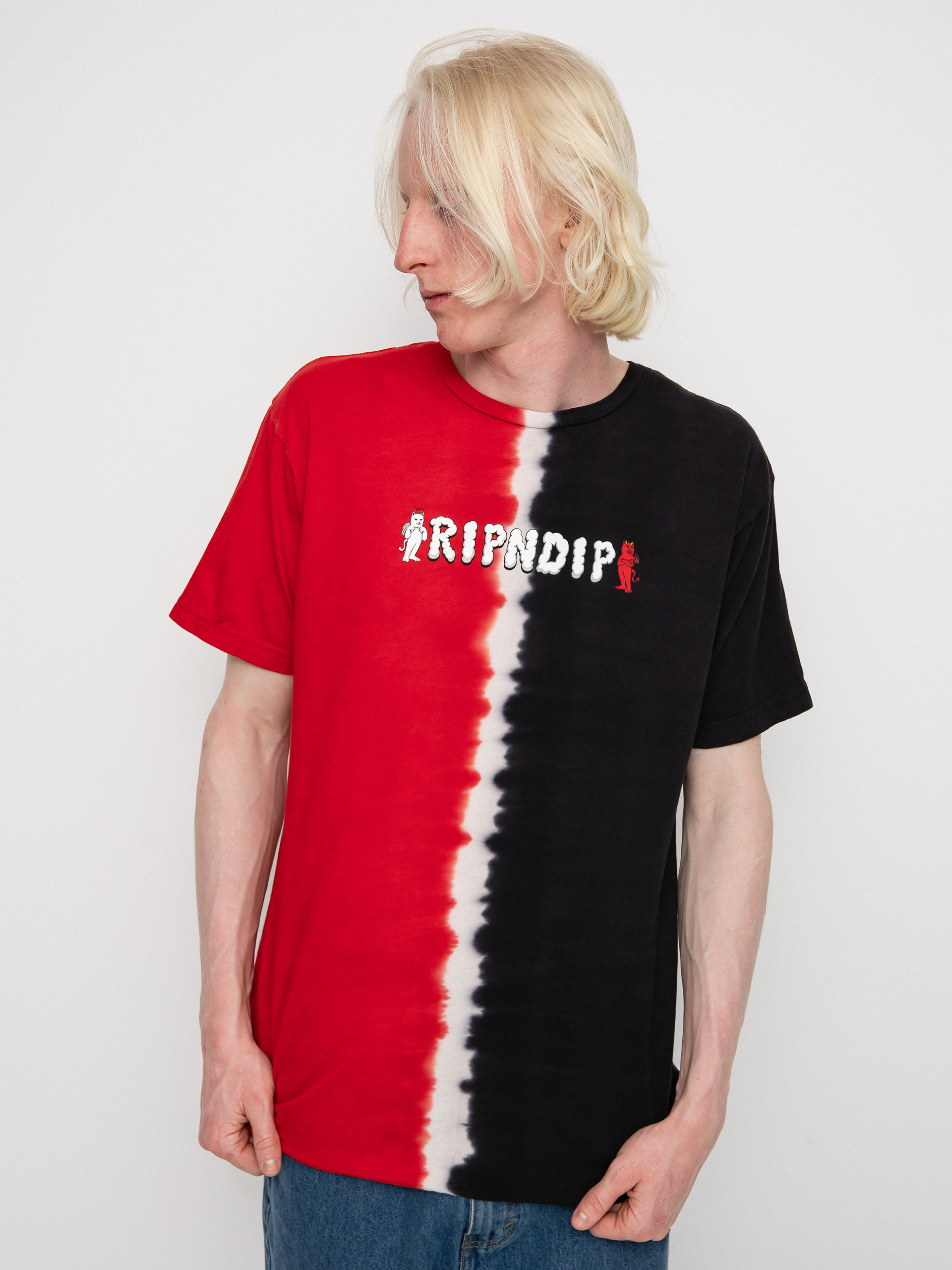 RipNDip Angel / Devil T-shirt (red/black split dye)