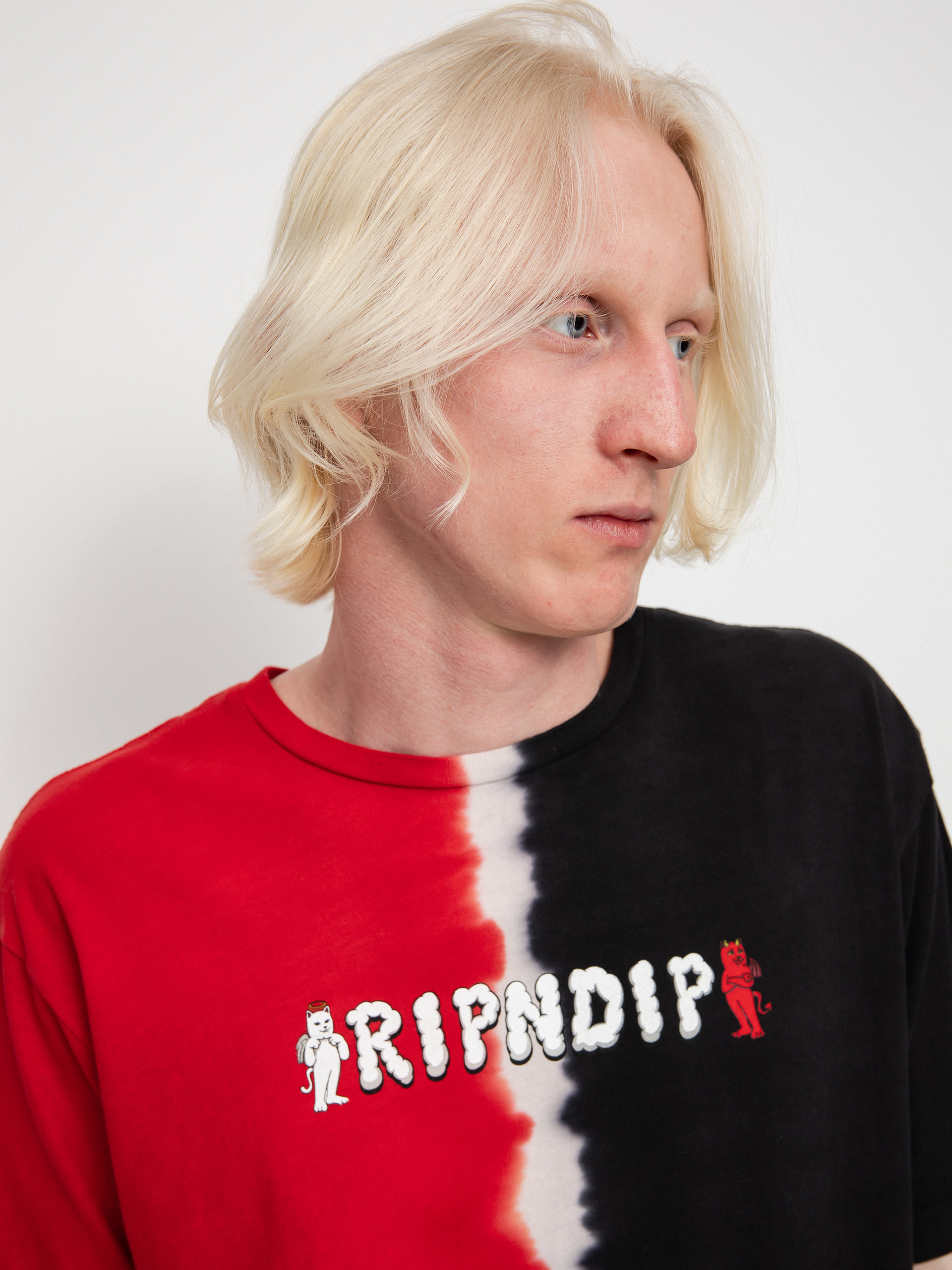 RipNDip Angel / Devil T-shirt (red/black split dye)