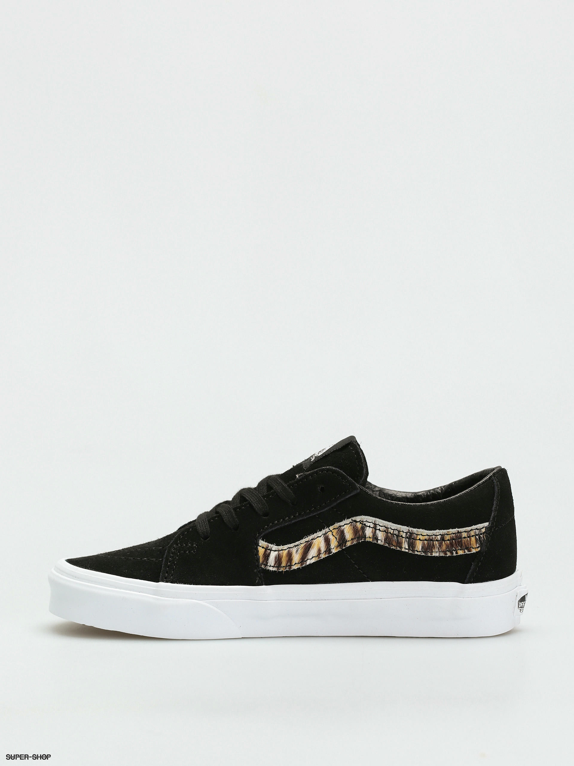 Black vans with store leopard print stripe