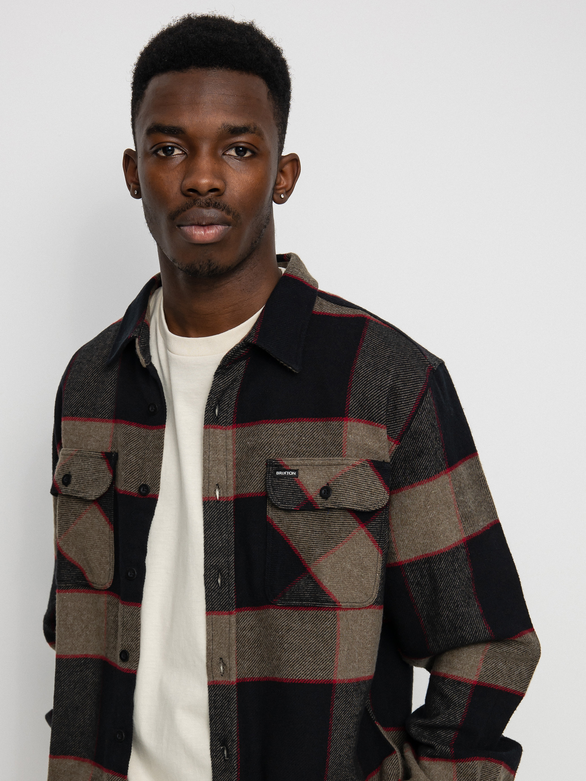 Brixton Bowery Flannel Ls Hemd (heather grey/charcoal)