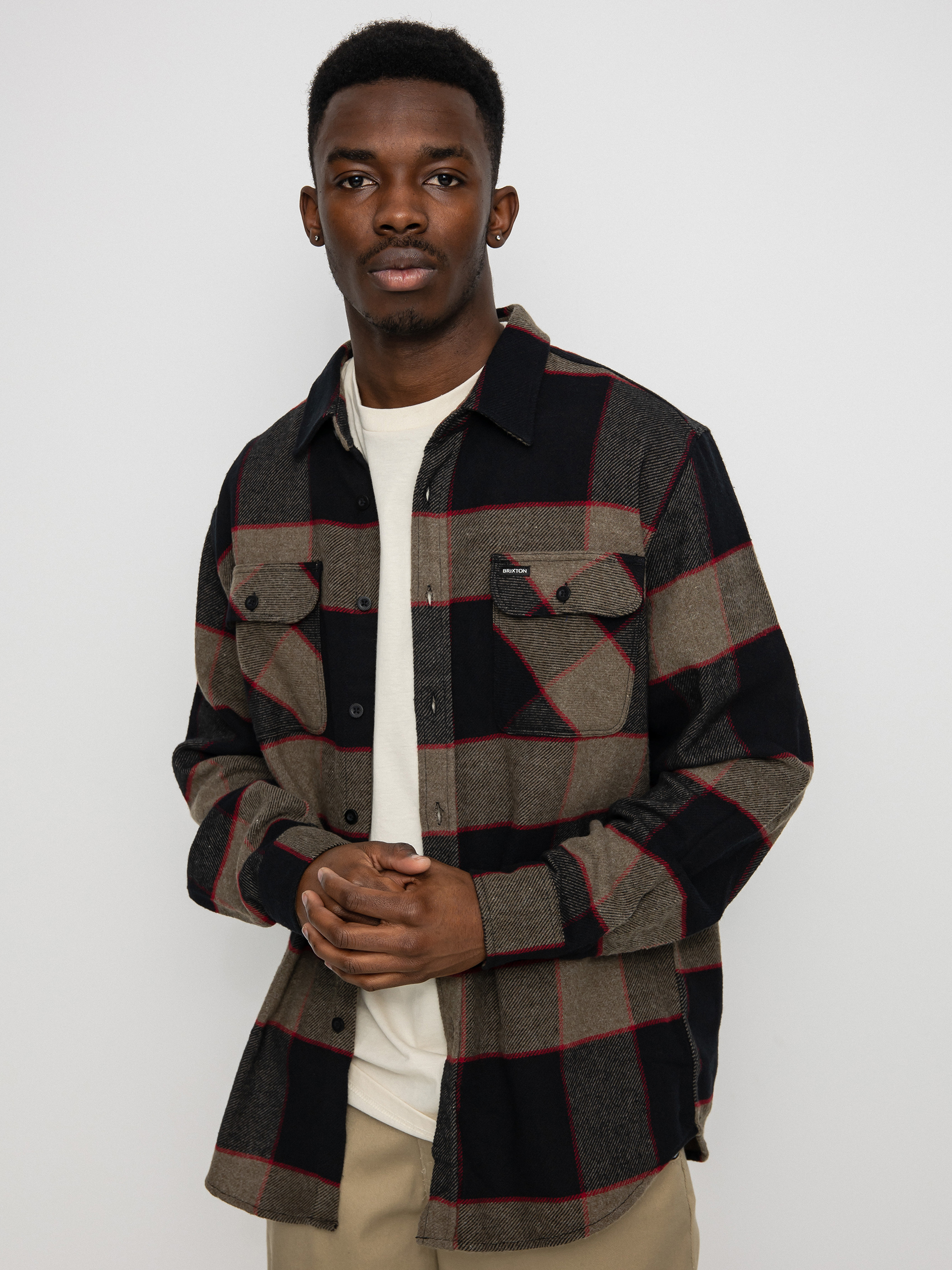 Brixton Bowery Flannel Ls Hemd (heather grey/charcoal)