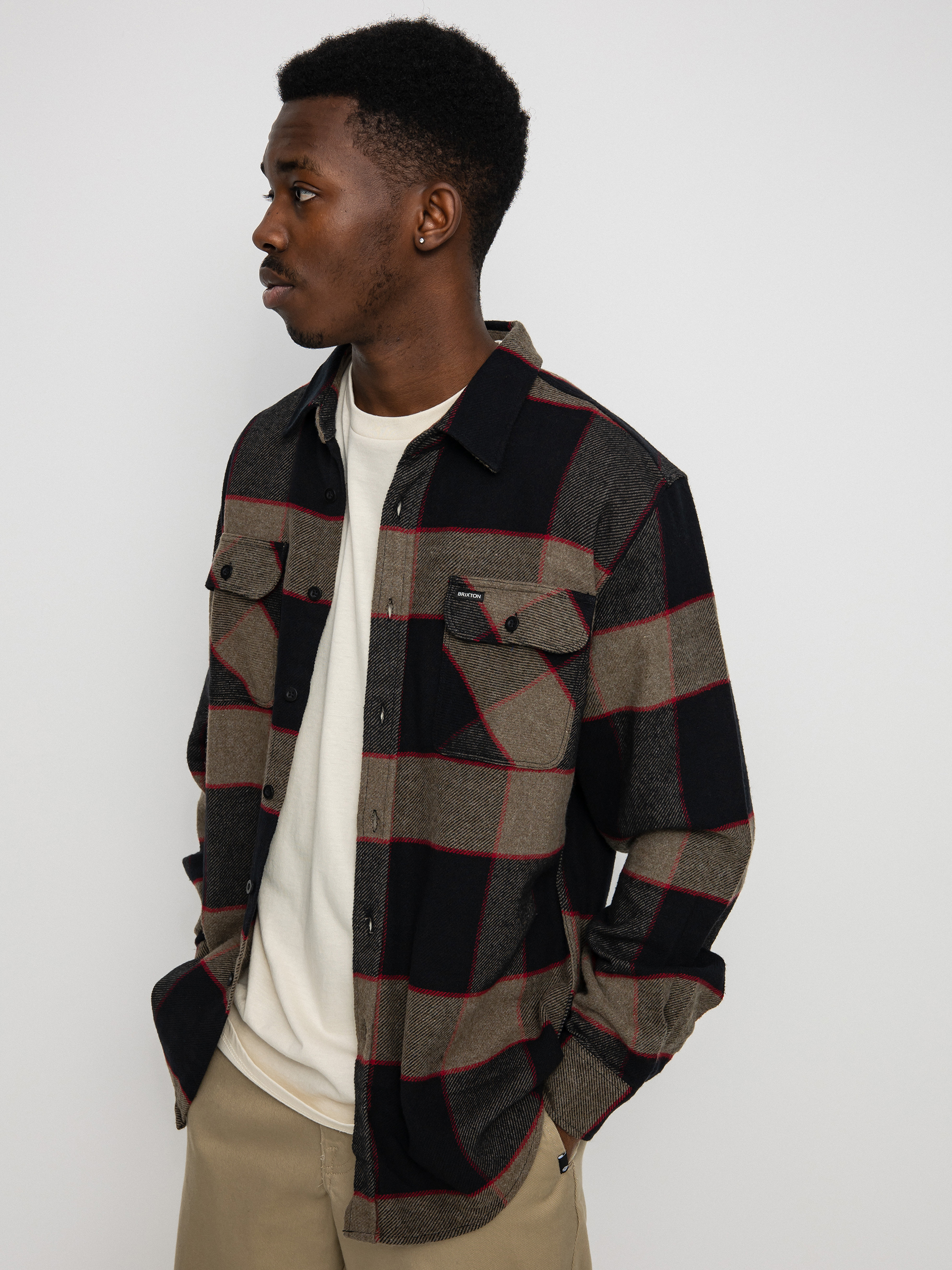 Brixton Bowery Flannel Ls Hemd (heather grey/charcoal)
