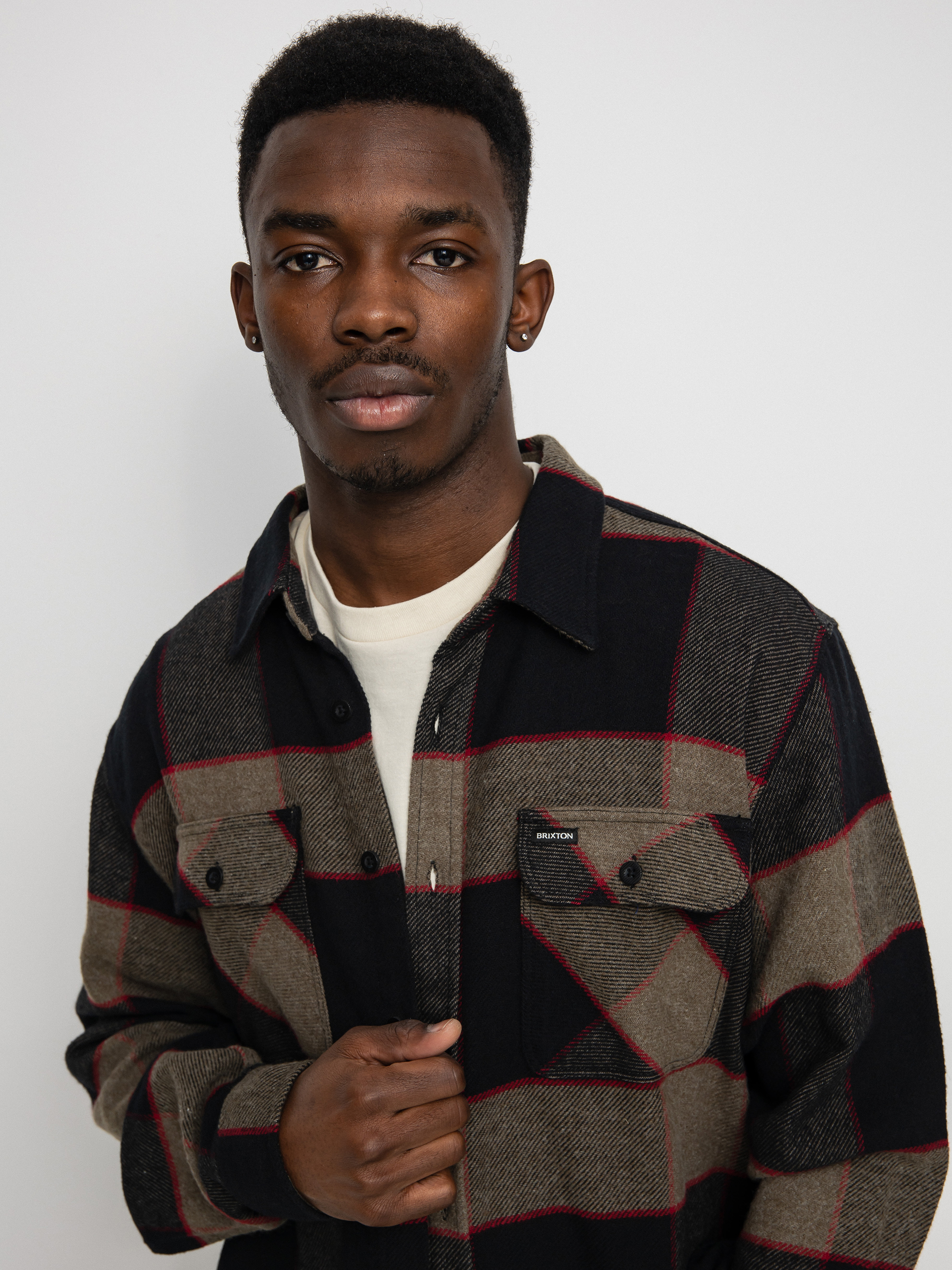 Brixton Bowery Flannel Ls Hemd (heather grey/charcoal)