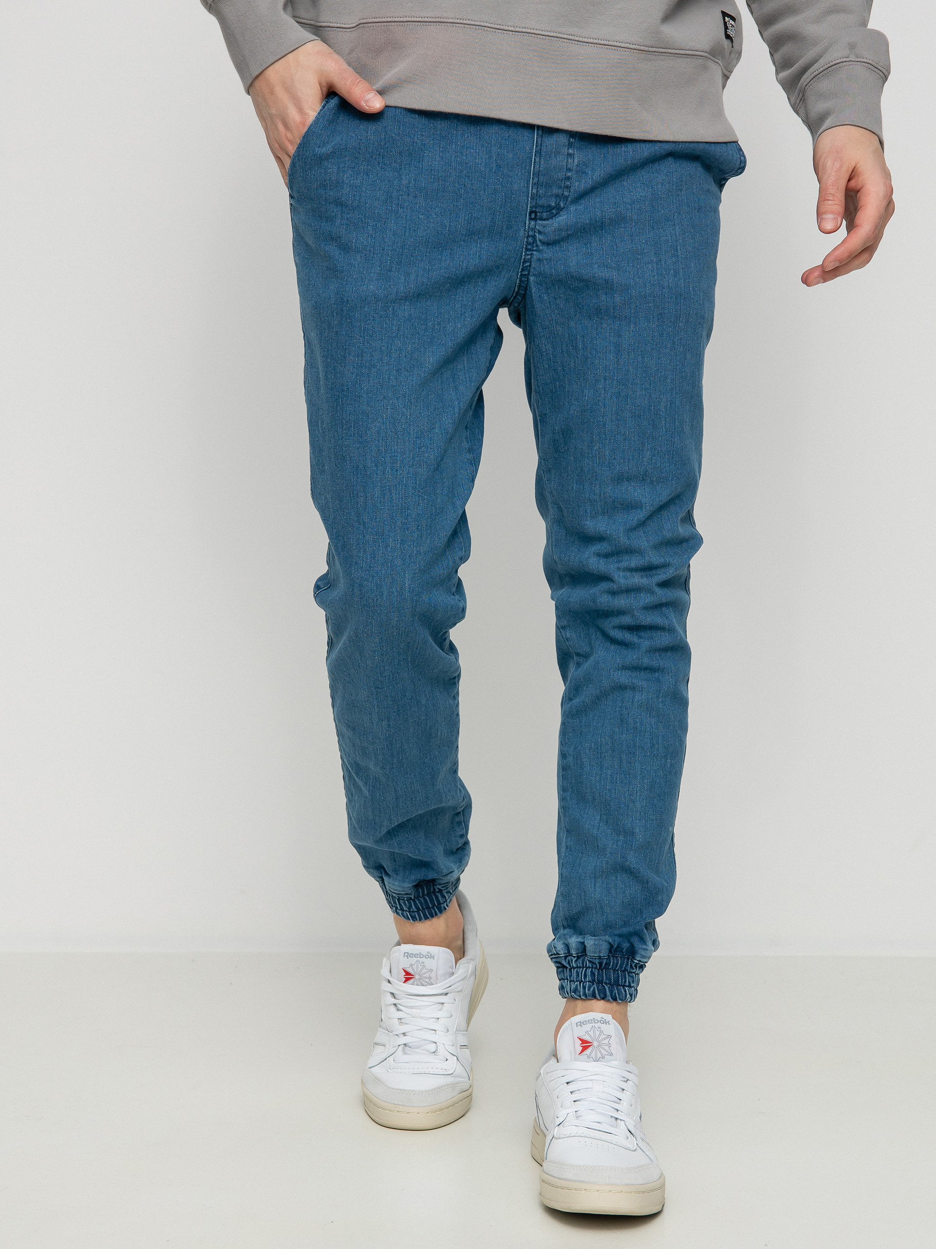 light blue denim joggers