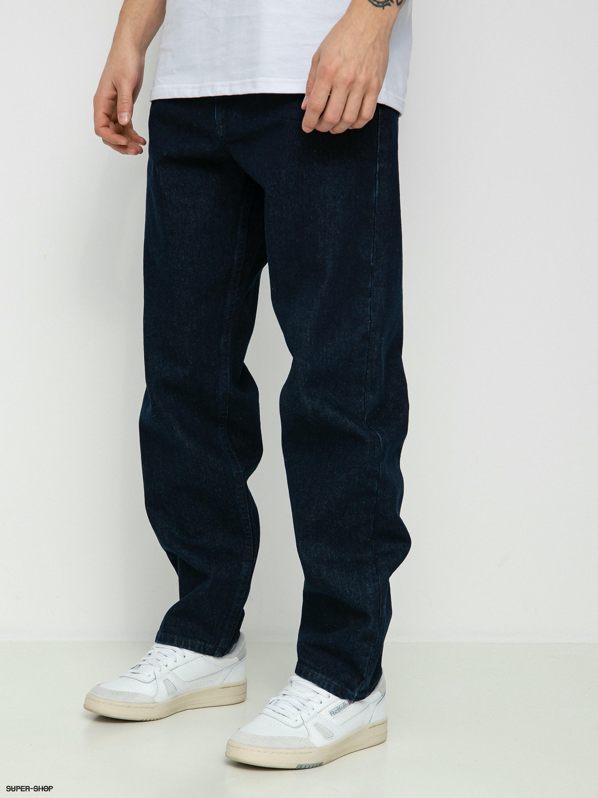 Men Blue Front Zipper Baggy Fit Jeans