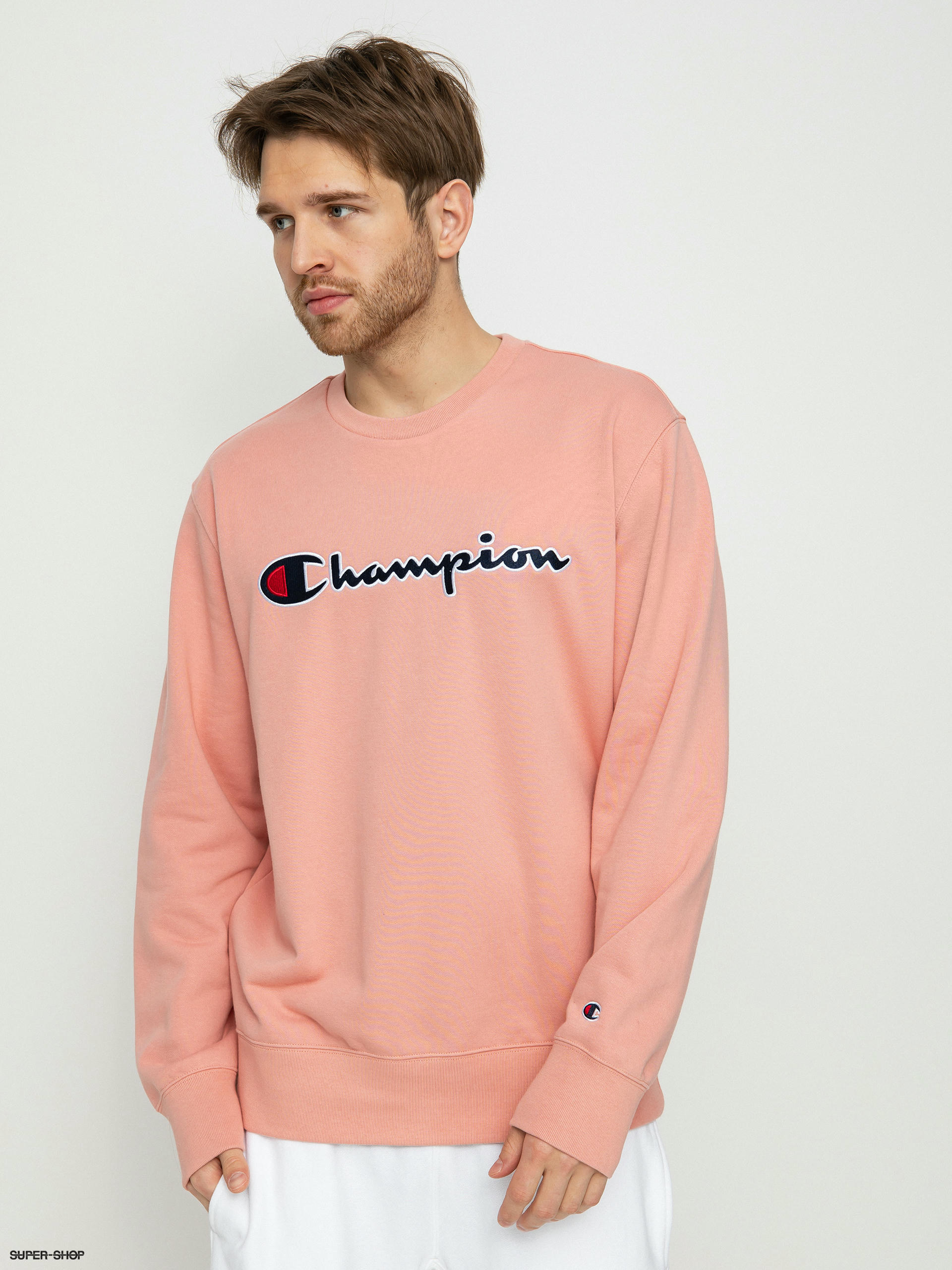 Pink champion crewneck store sweatshirt