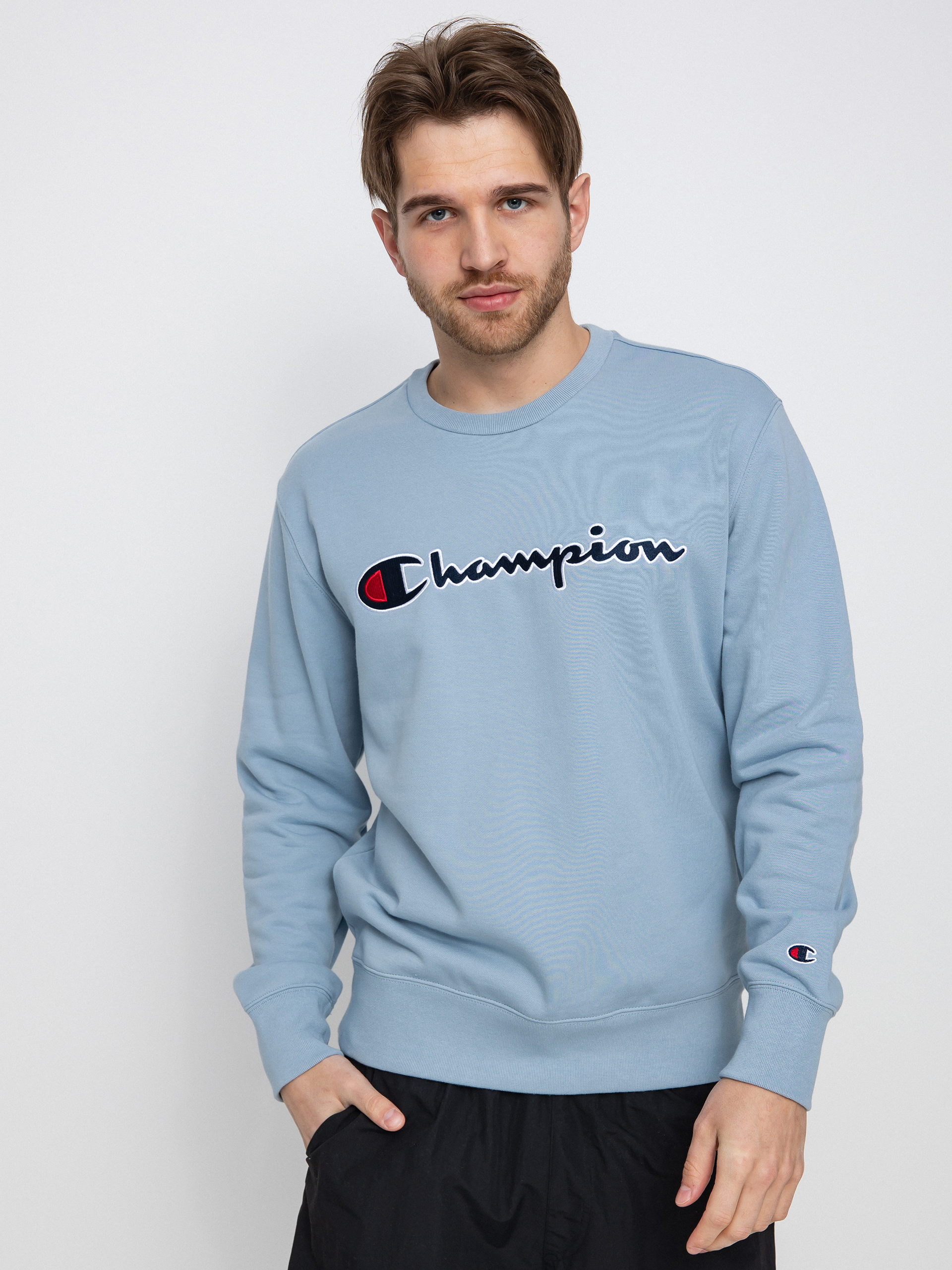 Crew Neck Light Blue Champion Sweater Men's Fleece Crewneck