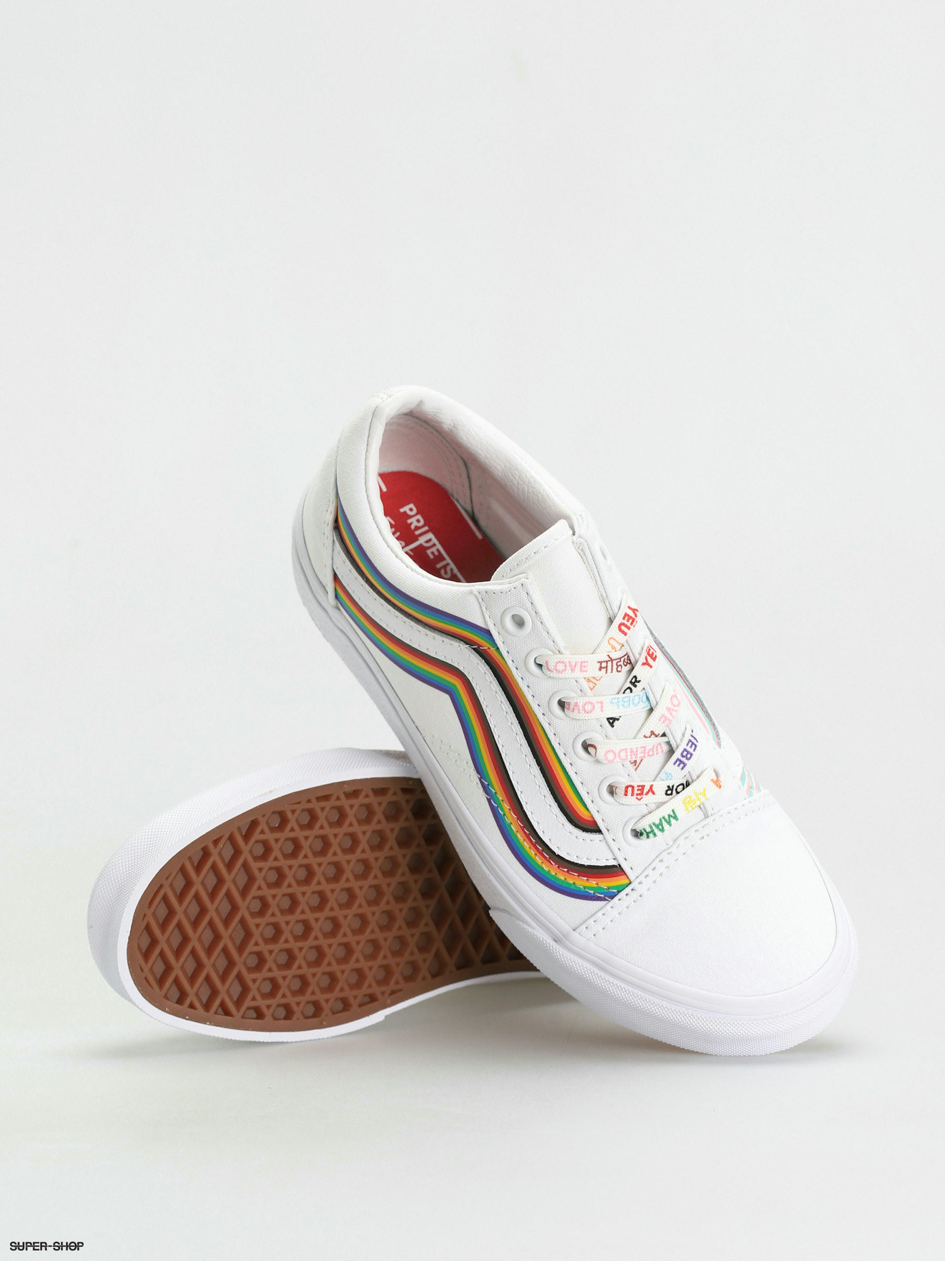 All white vans hot sale with rainbow bottom