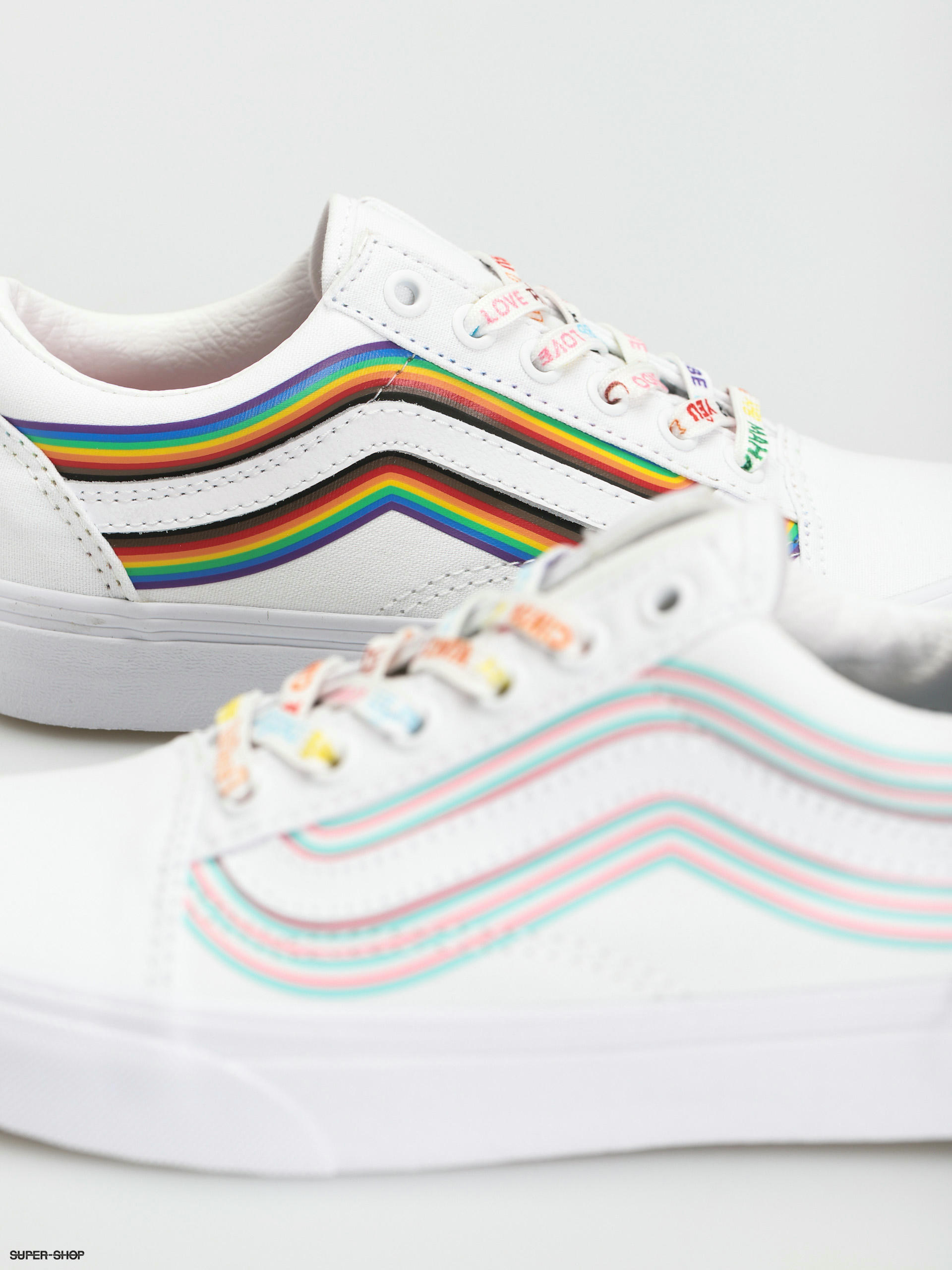 Vans old skool rainbow skate shoe white womens hot sale pride