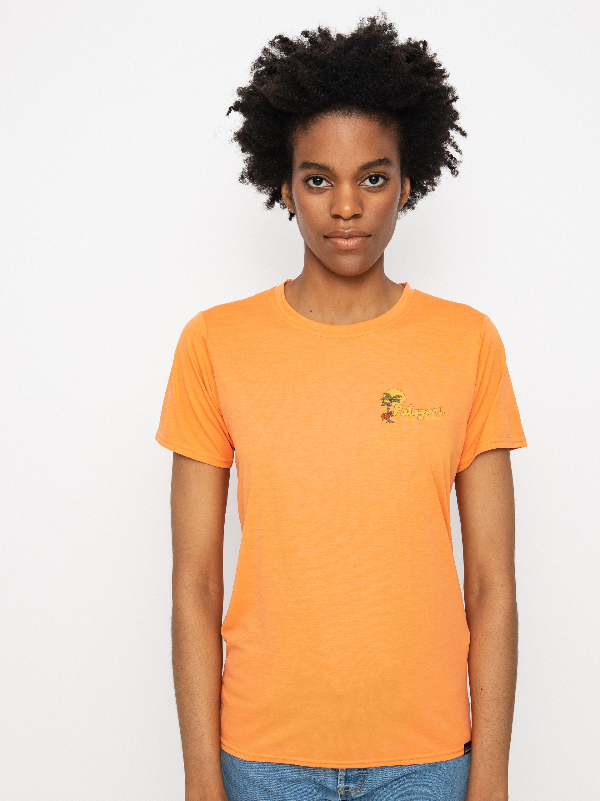 Patagonia Cap Cool Daily Graphic T-shirt Wmn (palm protest tigerlily orange x-dye)
