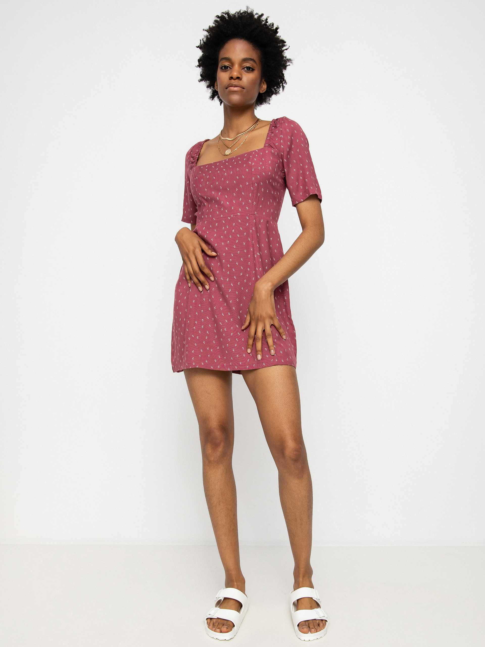 RVCA Women's Babydoll Mini Dress - Short Sleeve Scoop Neck Printed Dress