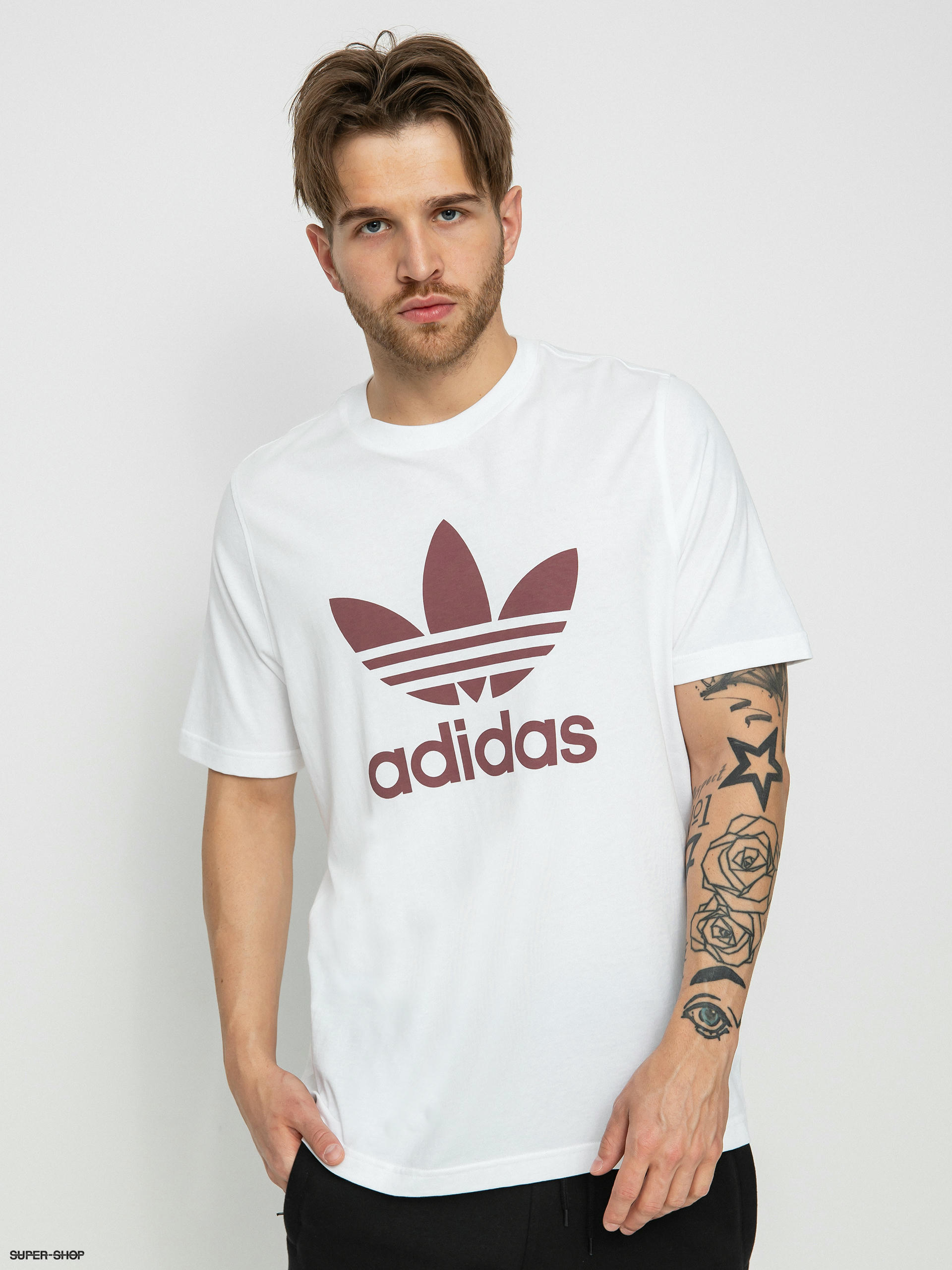 white adidas trefoil tee