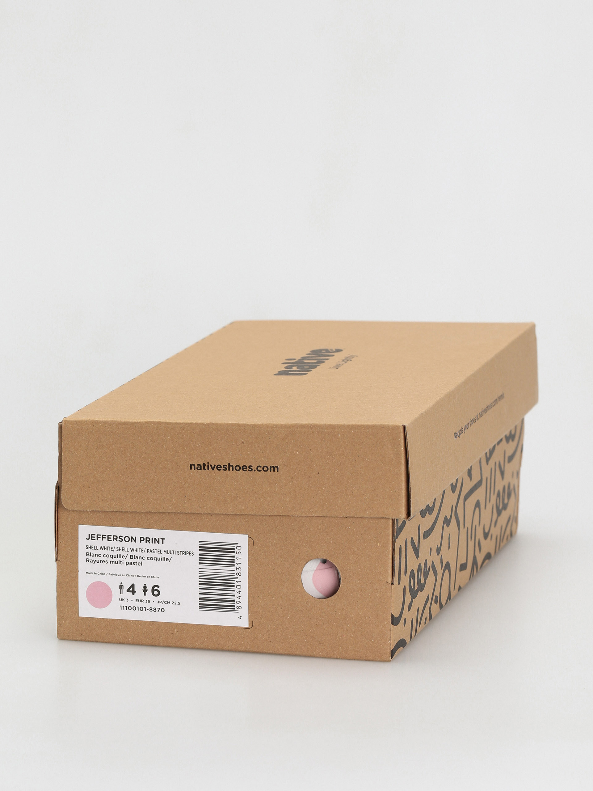 Native Jefferson Print Shoes (shell white/shell white/pastel multi stripe)