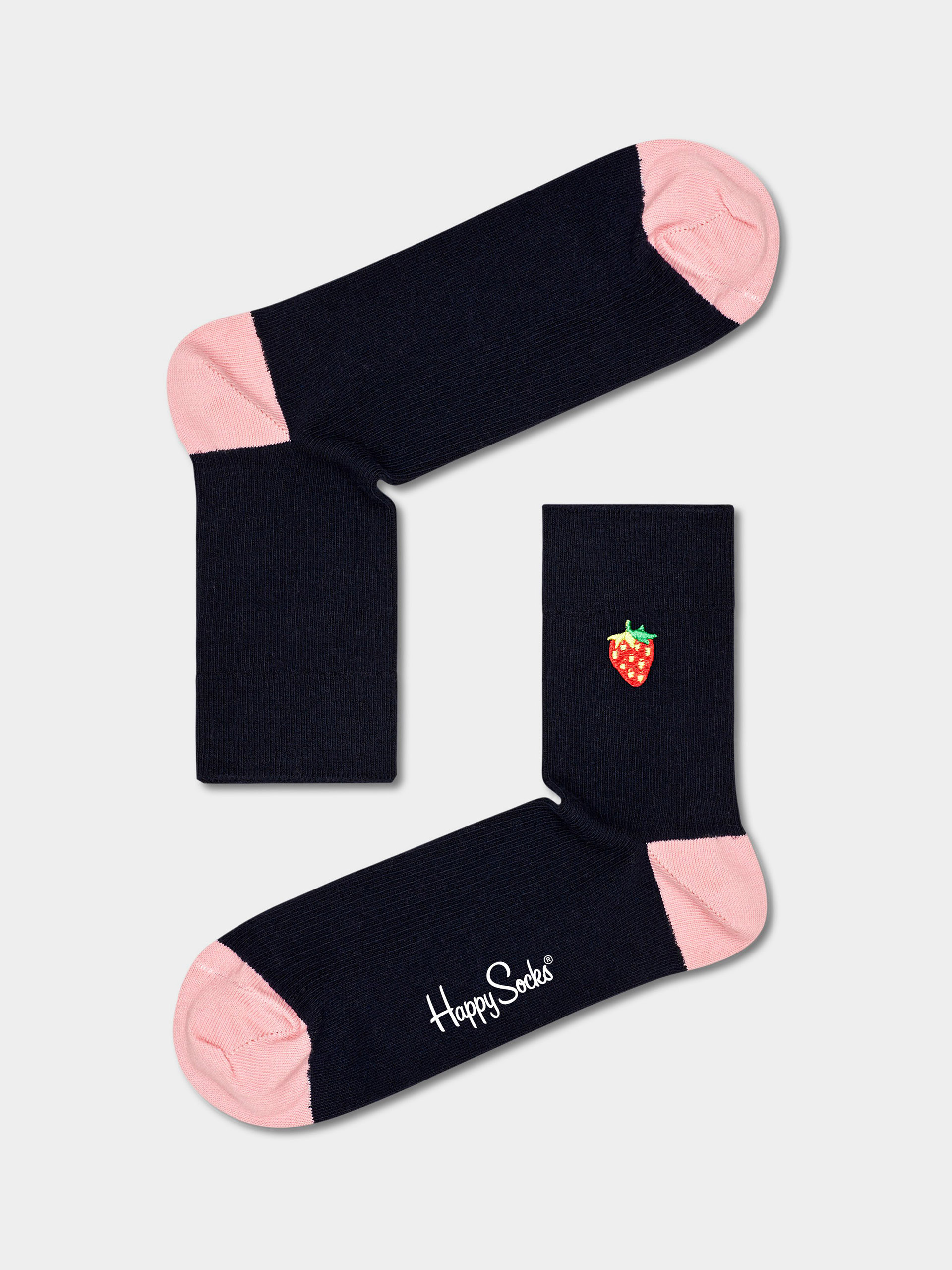 Happy Socks Ribbed Embroidery Strawberry 1/2 Crew Socks (navy)