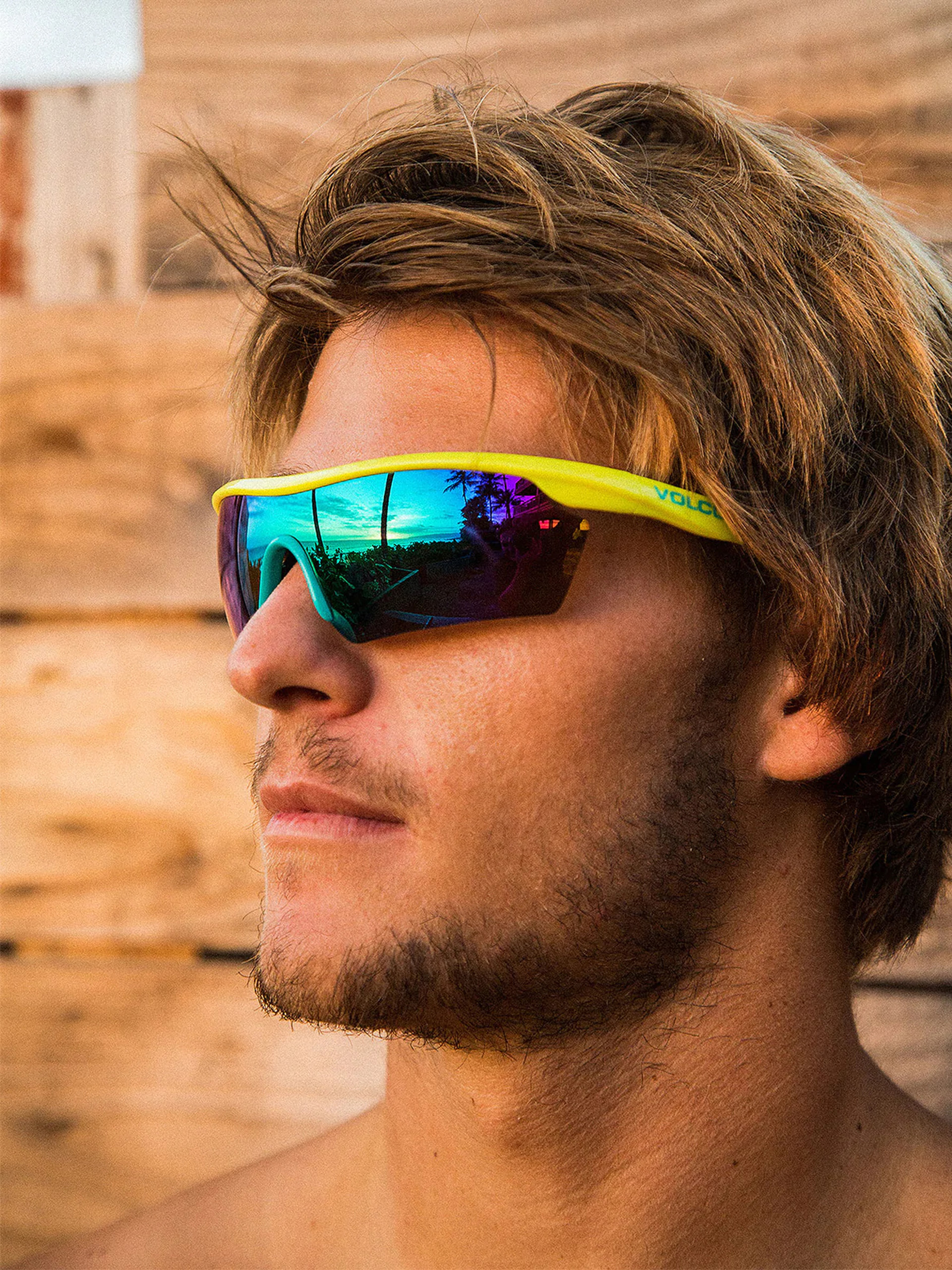 Volcom Download Sunglasses (gls ylw/aq/rbw mirror)