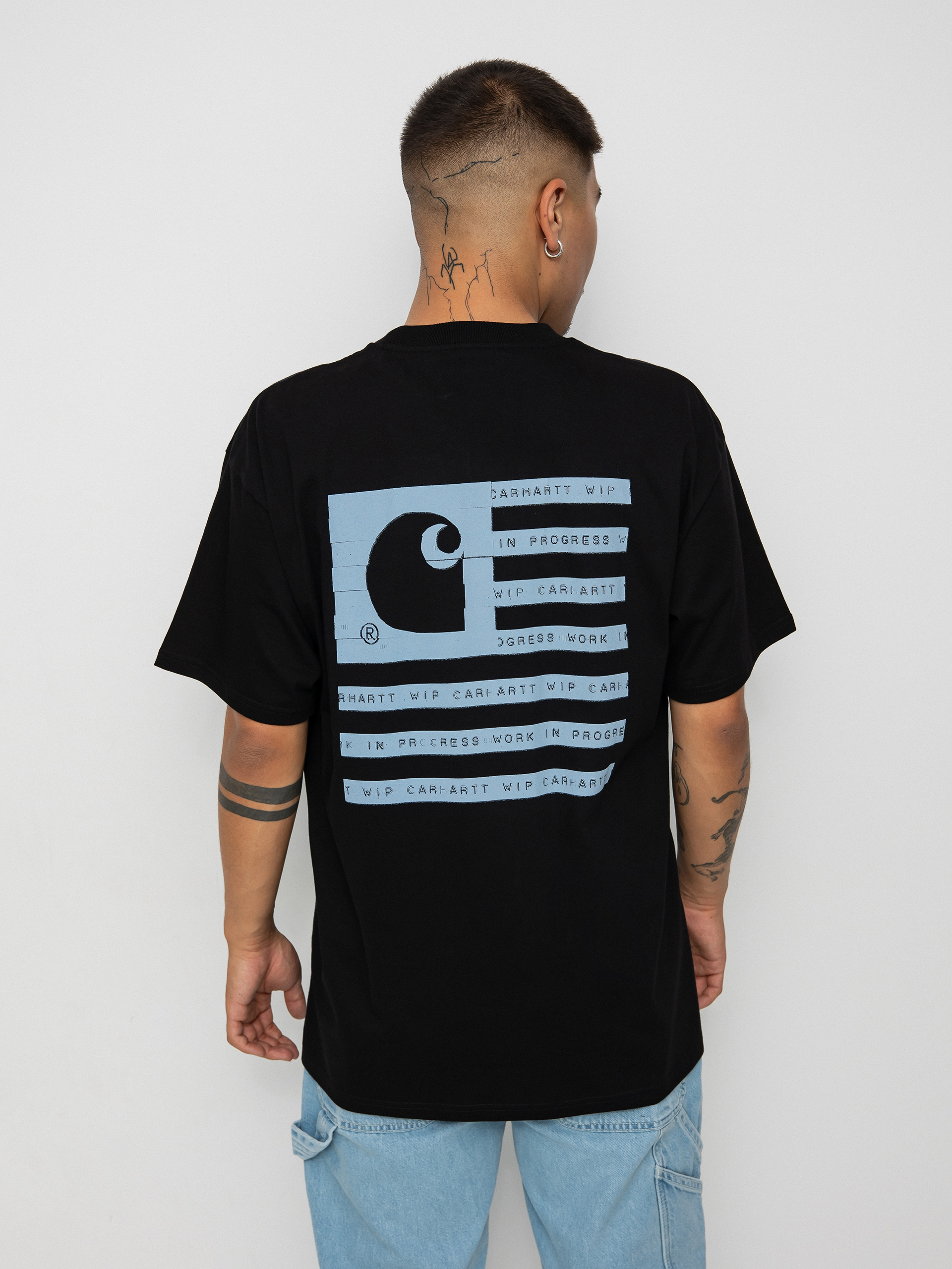 Carhartt WIP Label State Flag T-shirt black (black/misty sky)