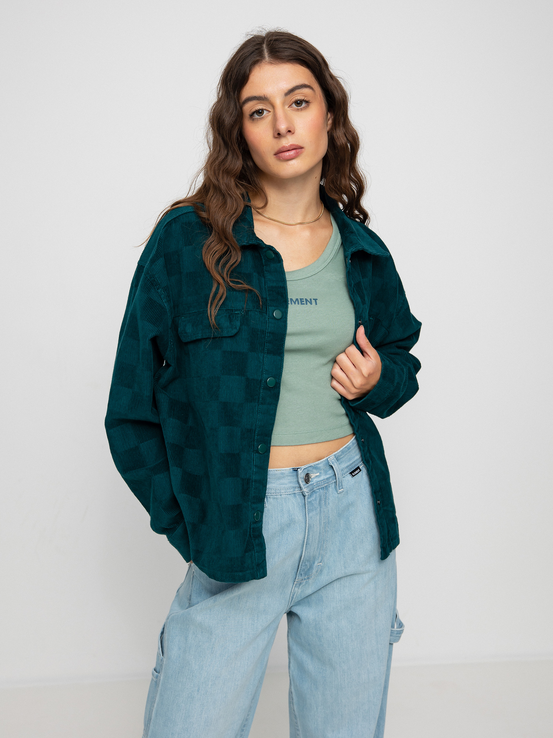Vans Check It Out Shacket Shirt Wmn (checkerboard cord deep teal)