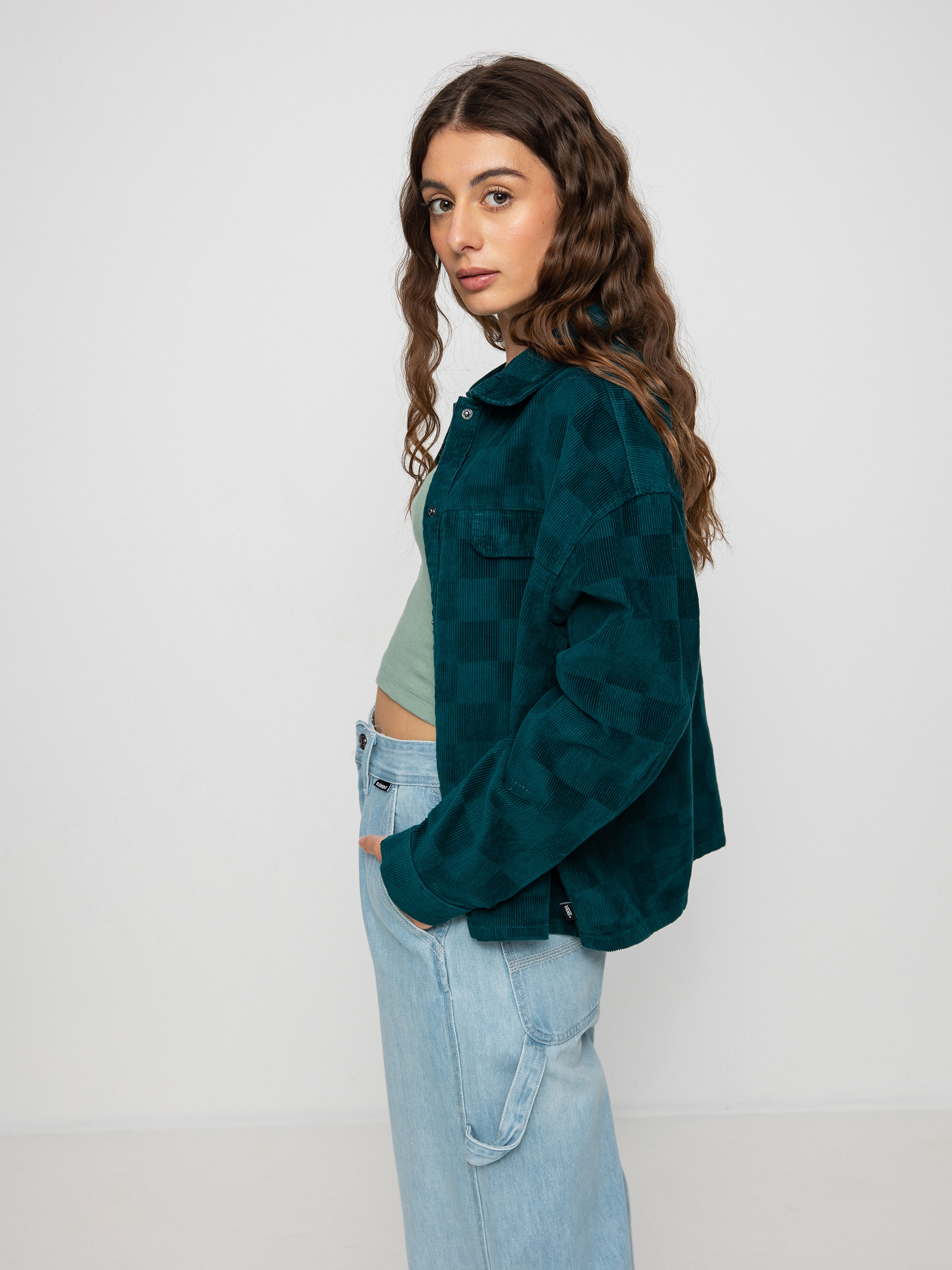 Vans Check It Out Shacket Shirt Wmn (checkerboard cord deep teal)