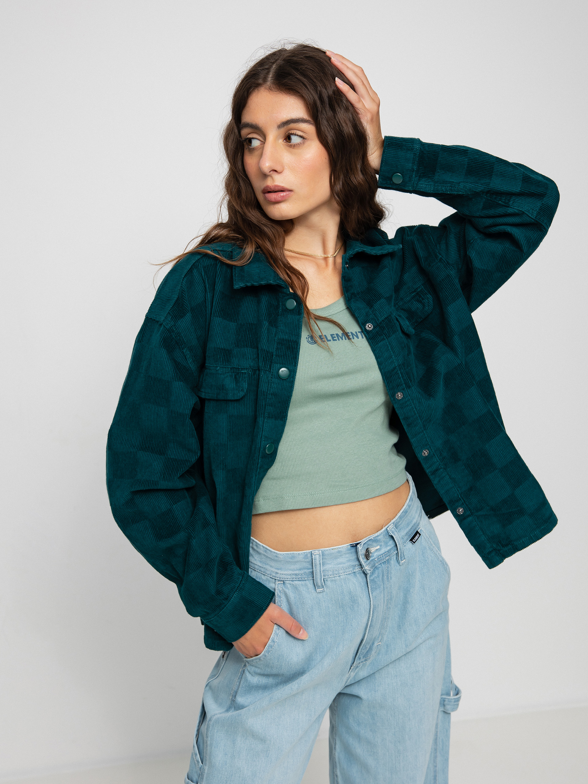 Vans Check It Out Shacket Shirt Wmn (checkerboard cord deep teal)