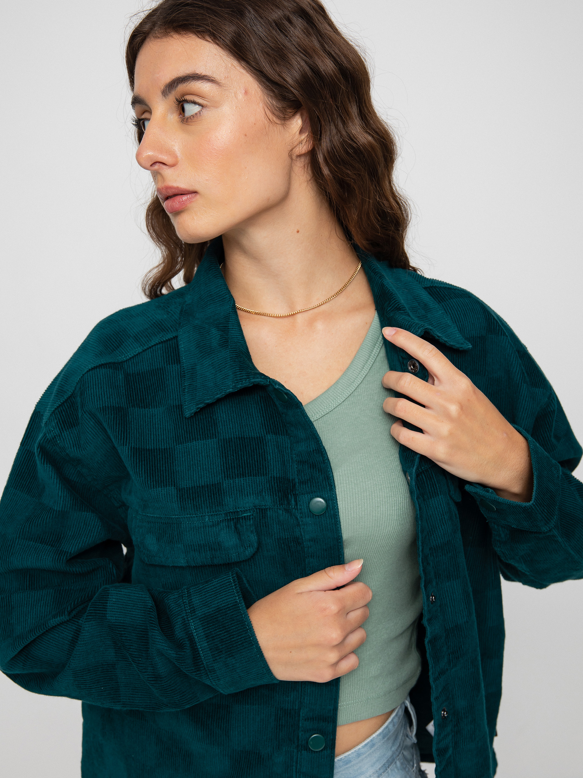 Vans Check It Out Shacket Shirt Wmn (checkerboard cord deep teal)
