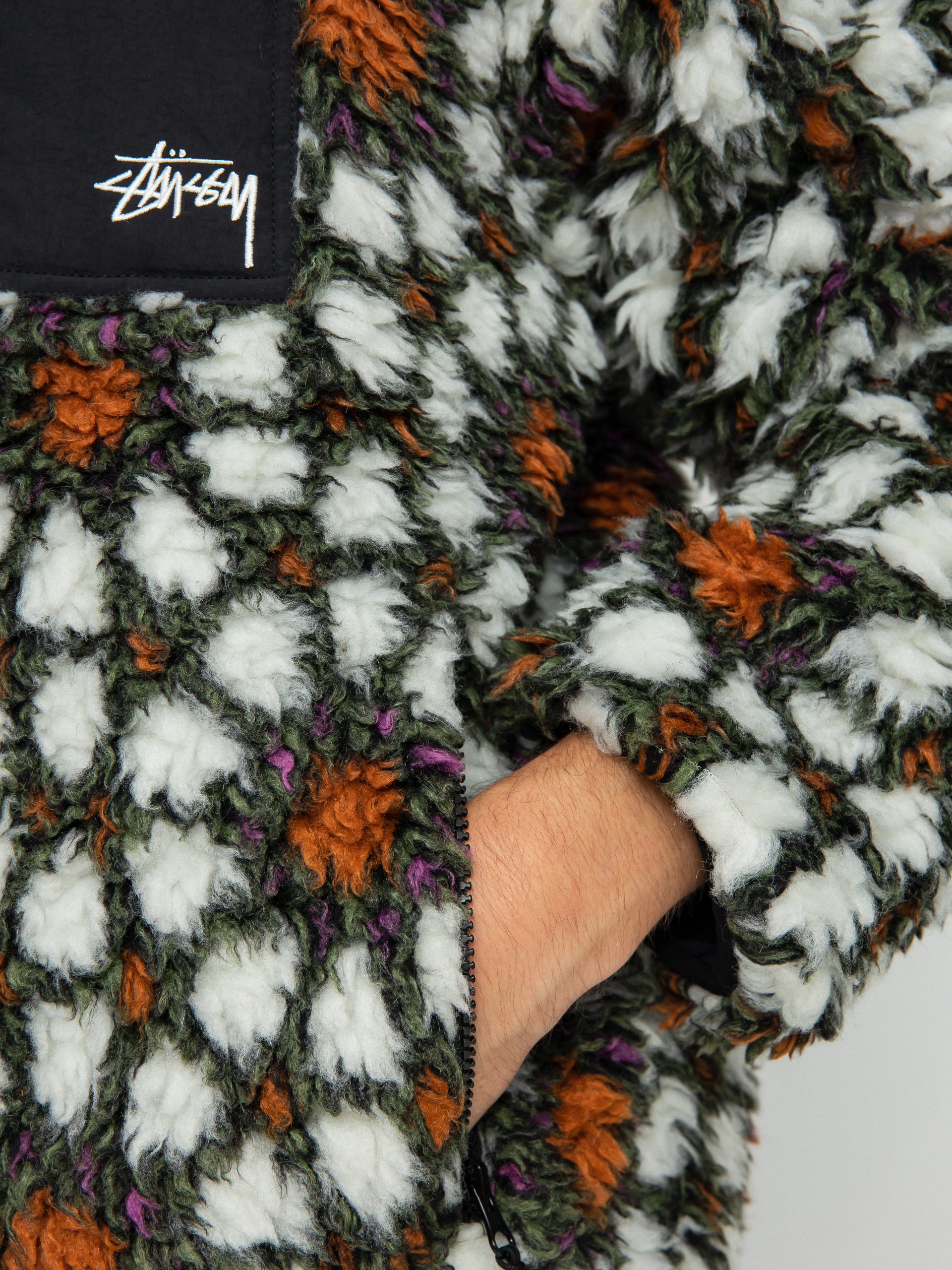 Stussy Pattern Sherpa Jacket - white, green (natural)