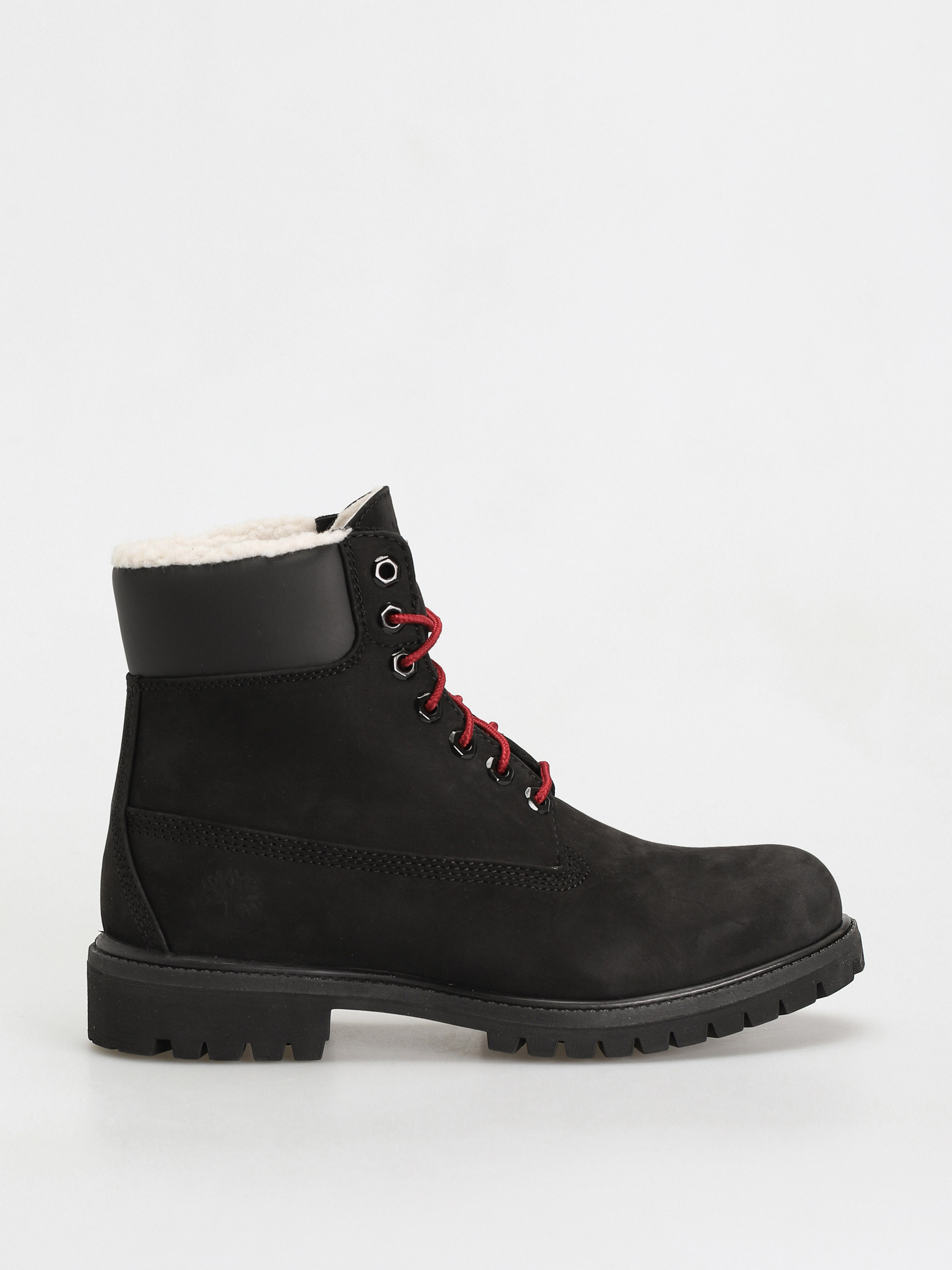 Timberland 6 In Premium Fur/Warm Lin Shoes (black nubuck/red)