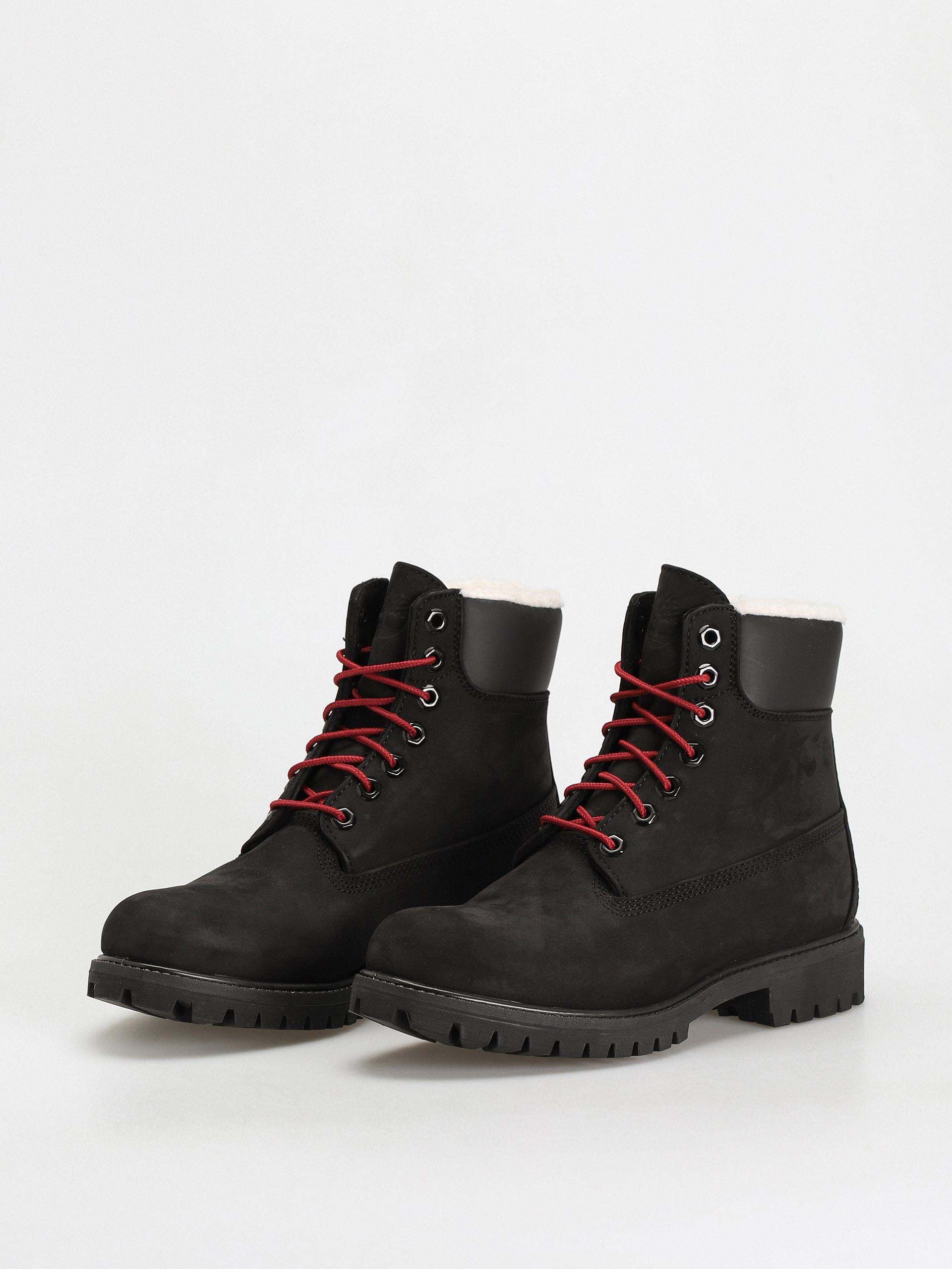 Timberland 6 In Premium Fur/Warm Lin Shoes (black nubuck/red)