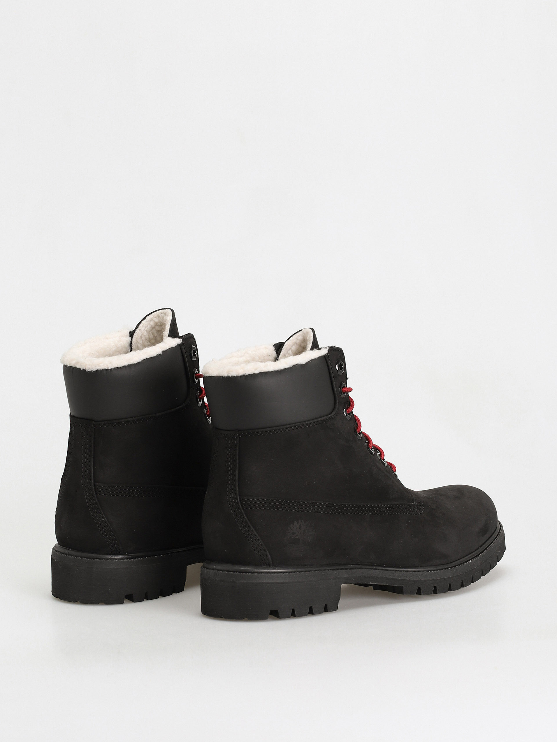 Timberland 6 In Premium Fur/Warm Lin Shoes (black nubuck/red)