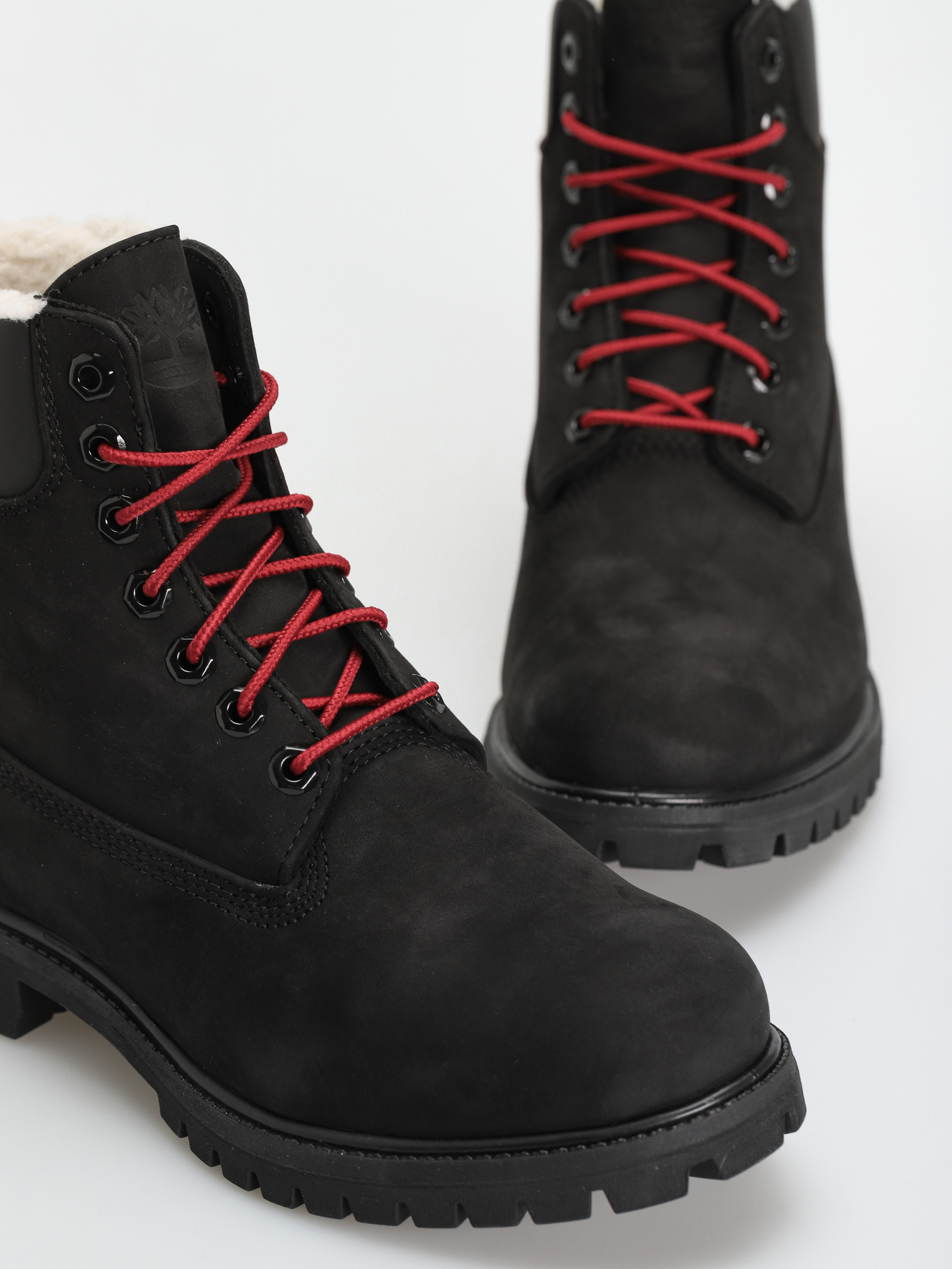 Timberland 6 In Premium Fur/Warm Lin Shoes (black nubuck/red)