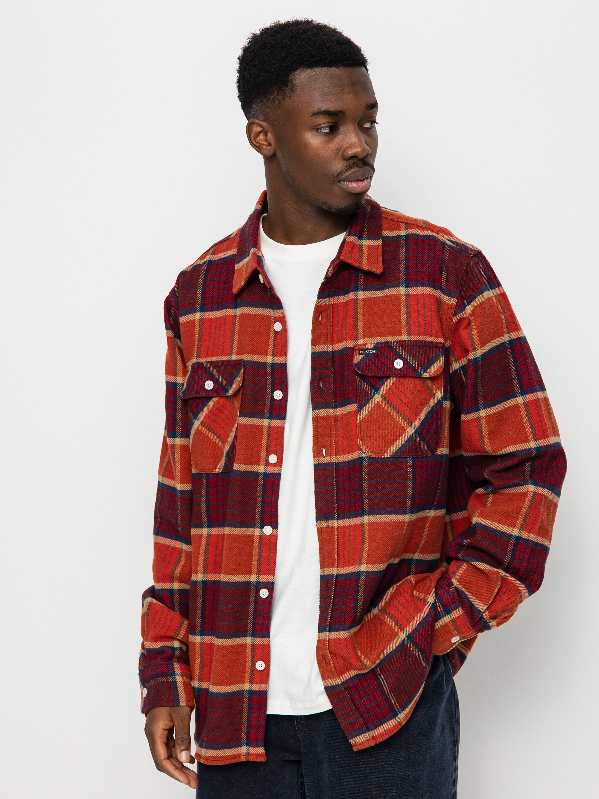 Brixton Bowery Flannel Ls Shirt (mahogany/burnt henna/mars red)