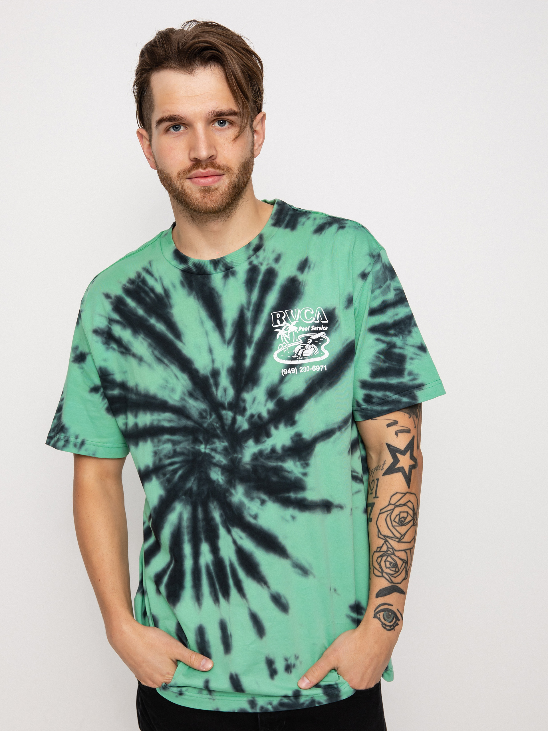 RVCA Pool Service T-shirt (blk grn tie&dye)