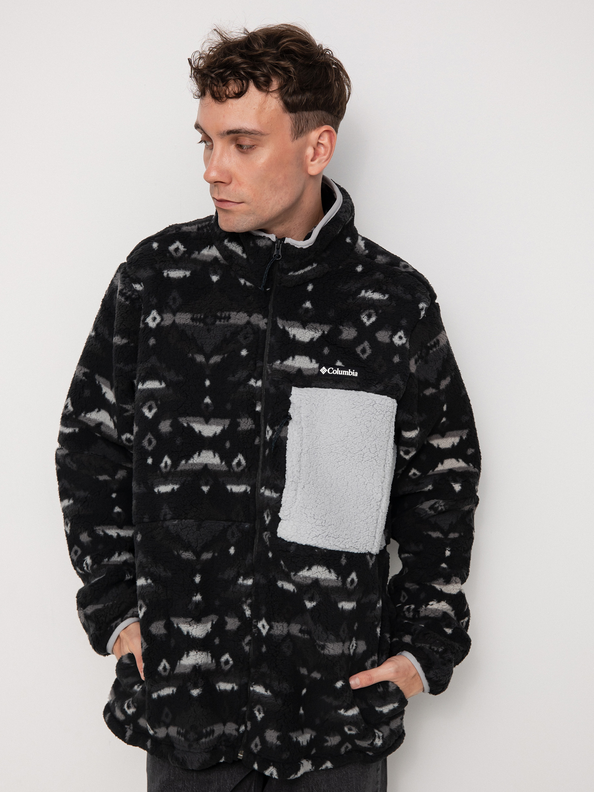 Herren Columbia Mountainside Printed Full Zip Fleecejacke (black rocky mou)