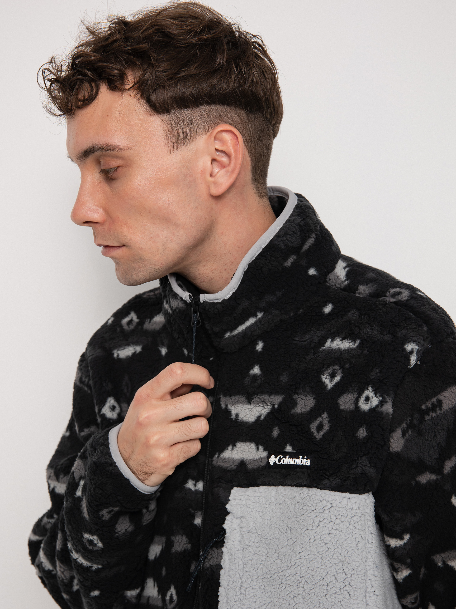 Herren Columbia Mountainside Printed Full Zip Fleecejacke (black rocky mou)