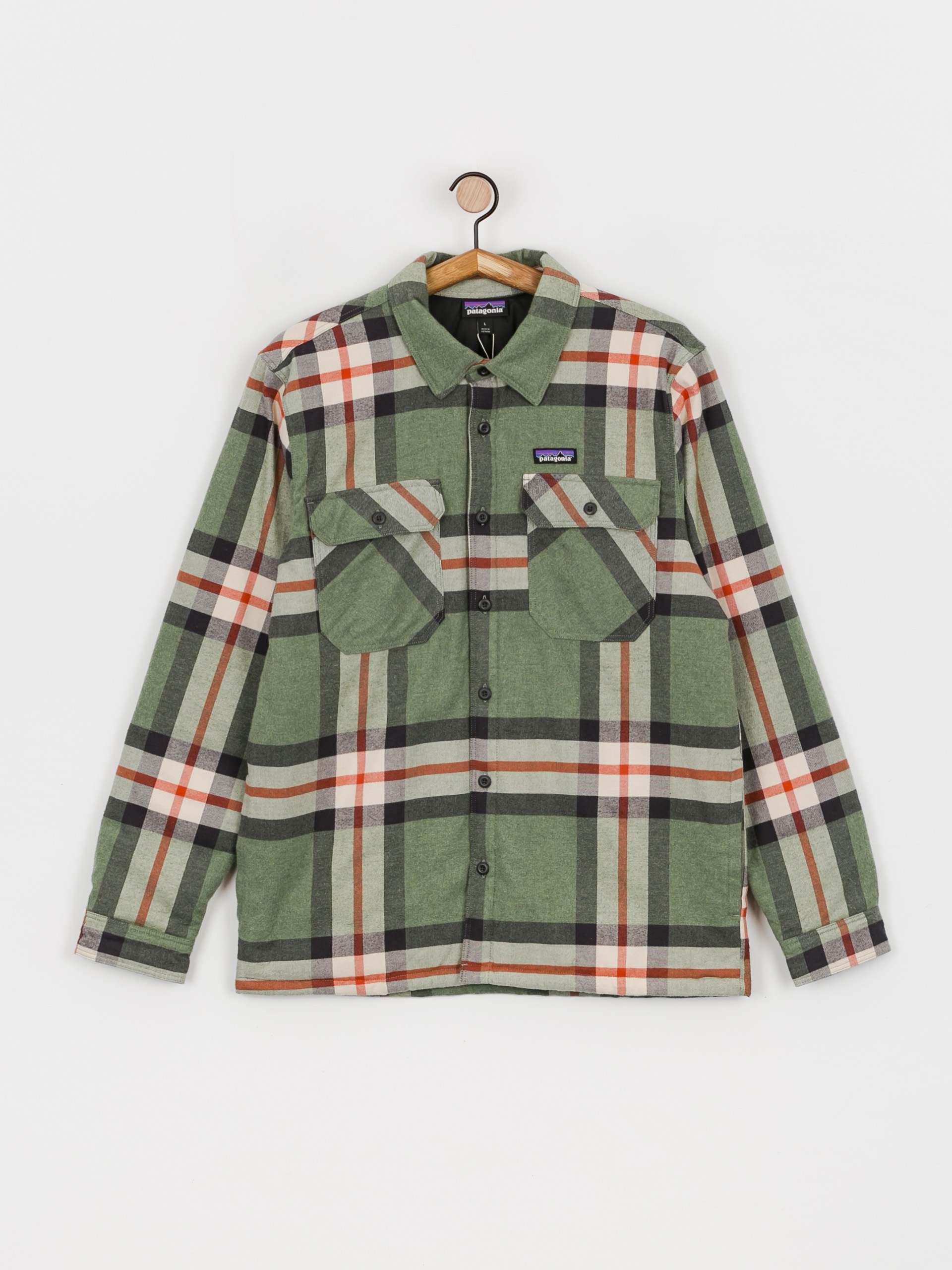 Patagonia Insulated Organic Cotton Fjord Flannel Jacket - green