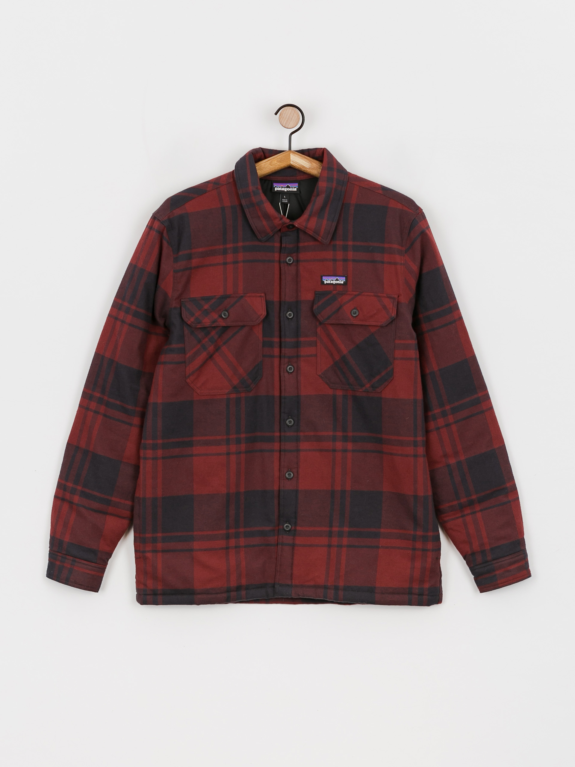 Patagonia Insulated Organic Cotton Fjord Flannel Jacket (live oak/sequoia red)