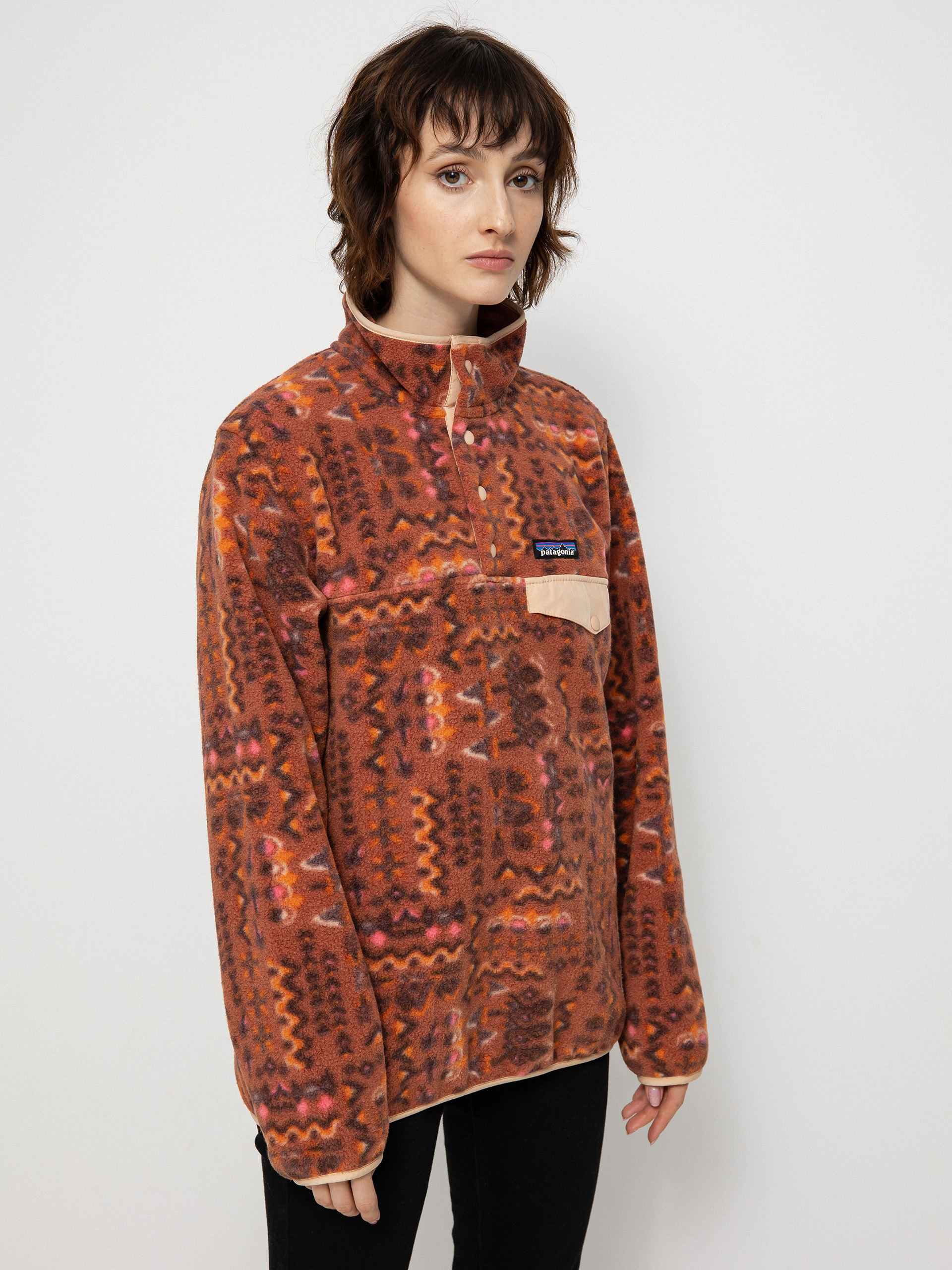 Womens Patagonia Lightweight Synch Snap T Fleece (wandering woods/sisu brown)