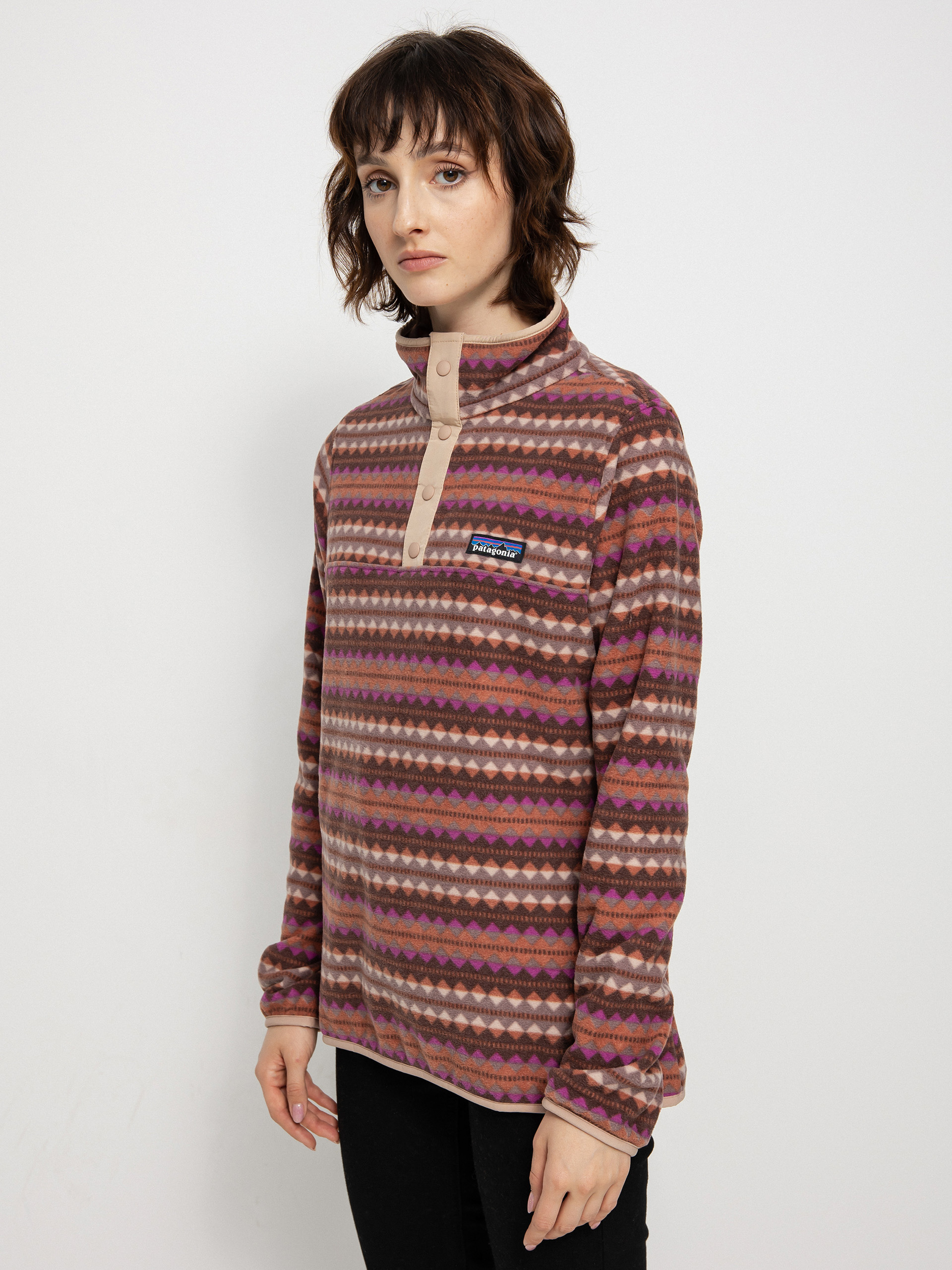 Patagonia Micro D Snap T Fleece Wmn - pink (diamond stripe/sisu brown)