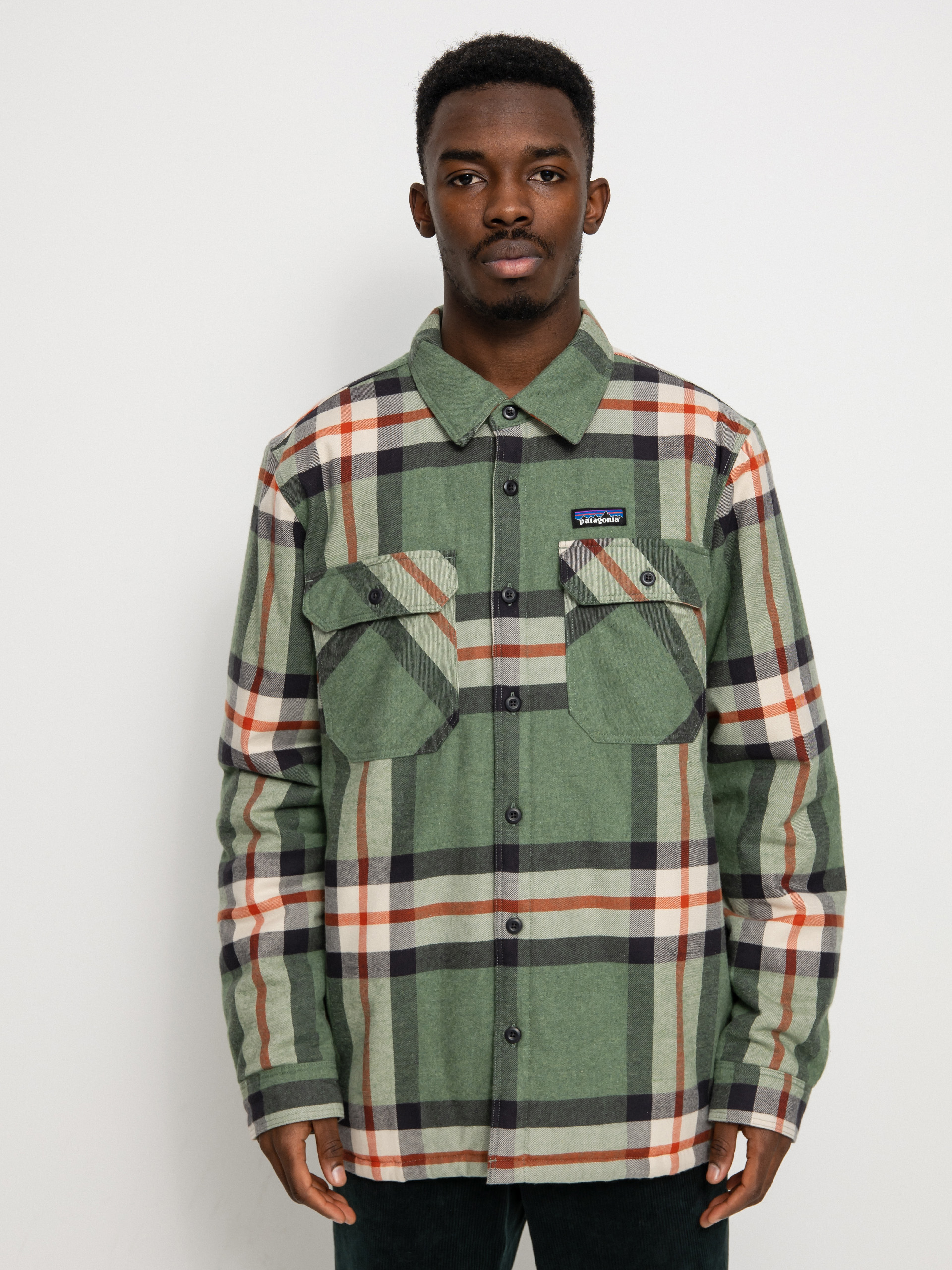 Patagonia Insulated Organic Cotton Fjord Flannel Jacket (forestry/hemlock green)