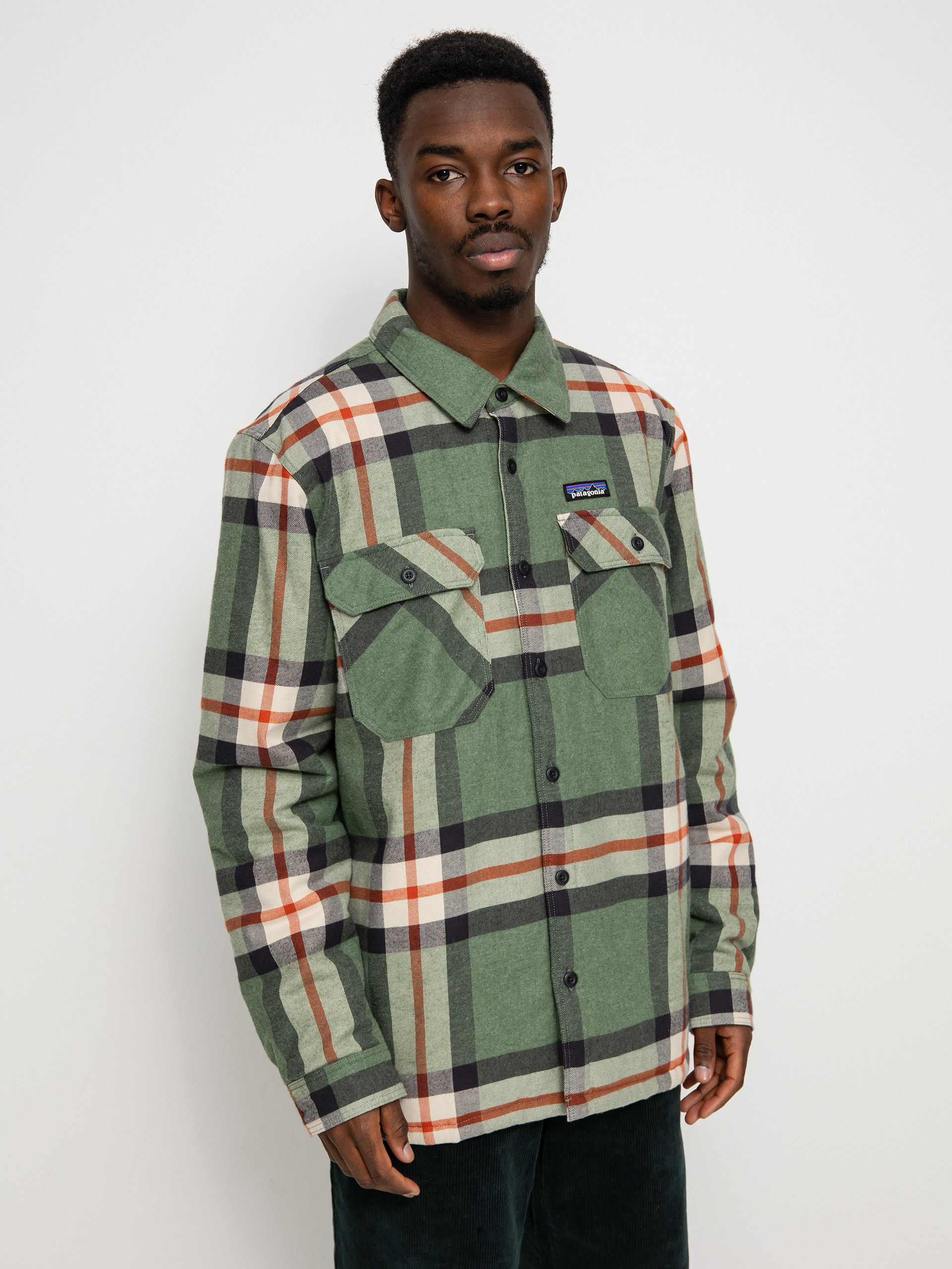 Patagonia Insulated Organic Cotton Fjord Flannel Jacket (forestry/hemlock green)