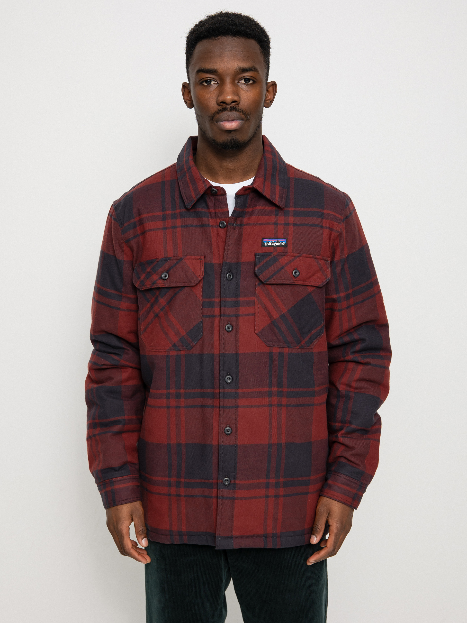 Patagonia Insulated Organic Cotton Fjord Flannel Jacket red