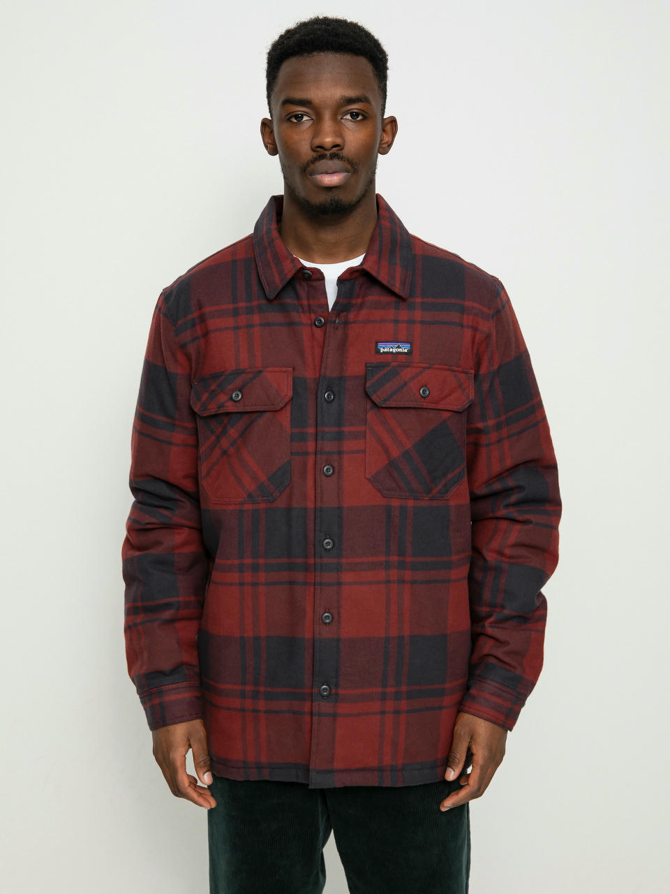 Patagonia Insulated Organic Cotton Fjord Flannel Jacket (live oak/sequoia red)